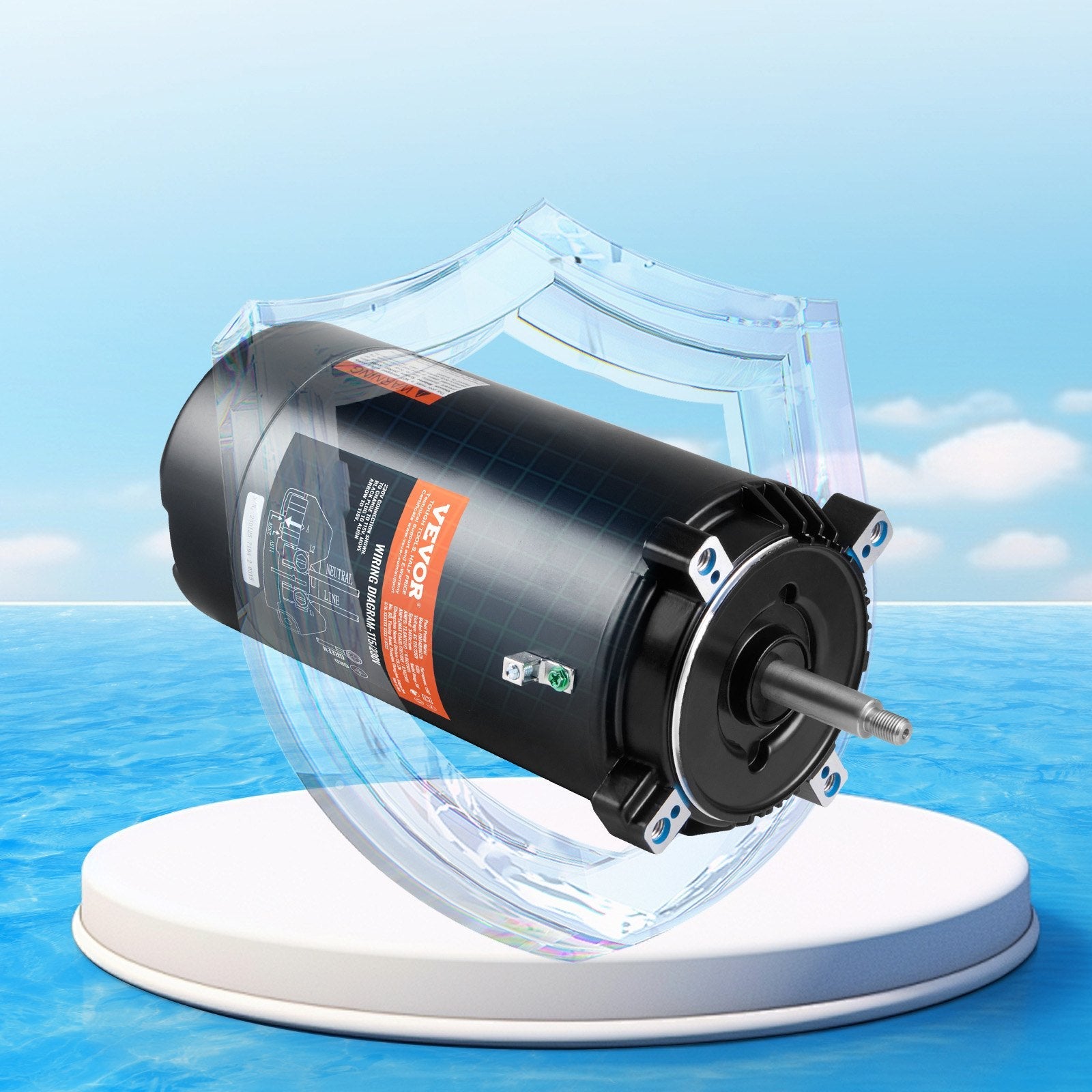 VEVOR 1.5 HP Pool Pump Motor, 56J Frame, 115V(13.6 Amps)/230V(6.8 Amps) 3450 RPM, 60Hz, 1.3 Service Factor, 90?F/250V Capacitor, CCW Rotation Round Flange Replacement Motor 