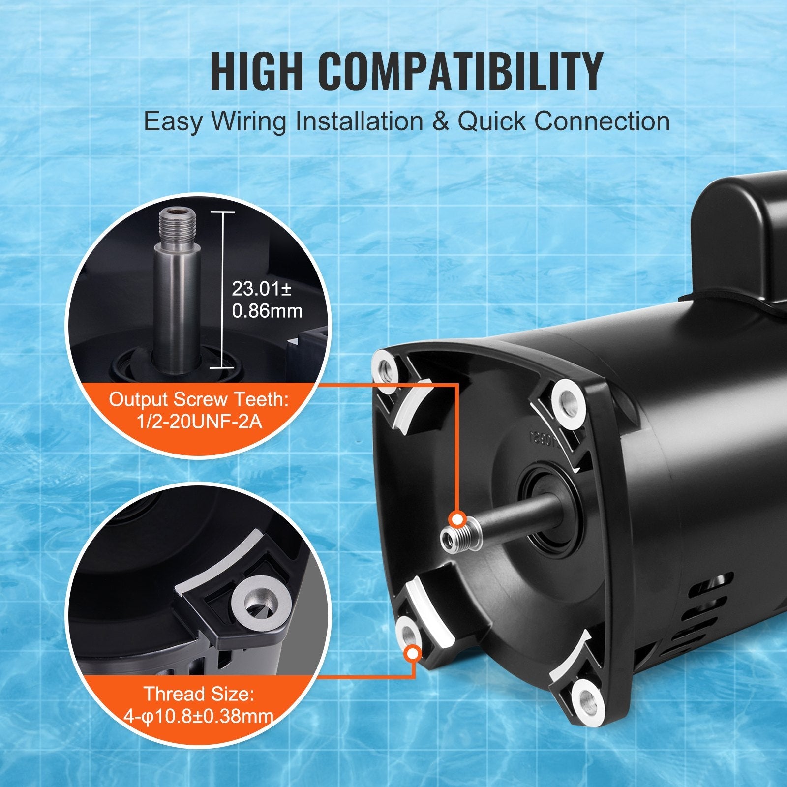VEVOR 1.5 HP Pool Pump Motor, 56Y Frame, 115V((12.8 Amps))/230V(6.4 Amps) 3450 RPM, 60Hz, 1.1 Service Factor, 90?F/250V Capacitor, CCW Rotation Square Flange Replacement Motor 