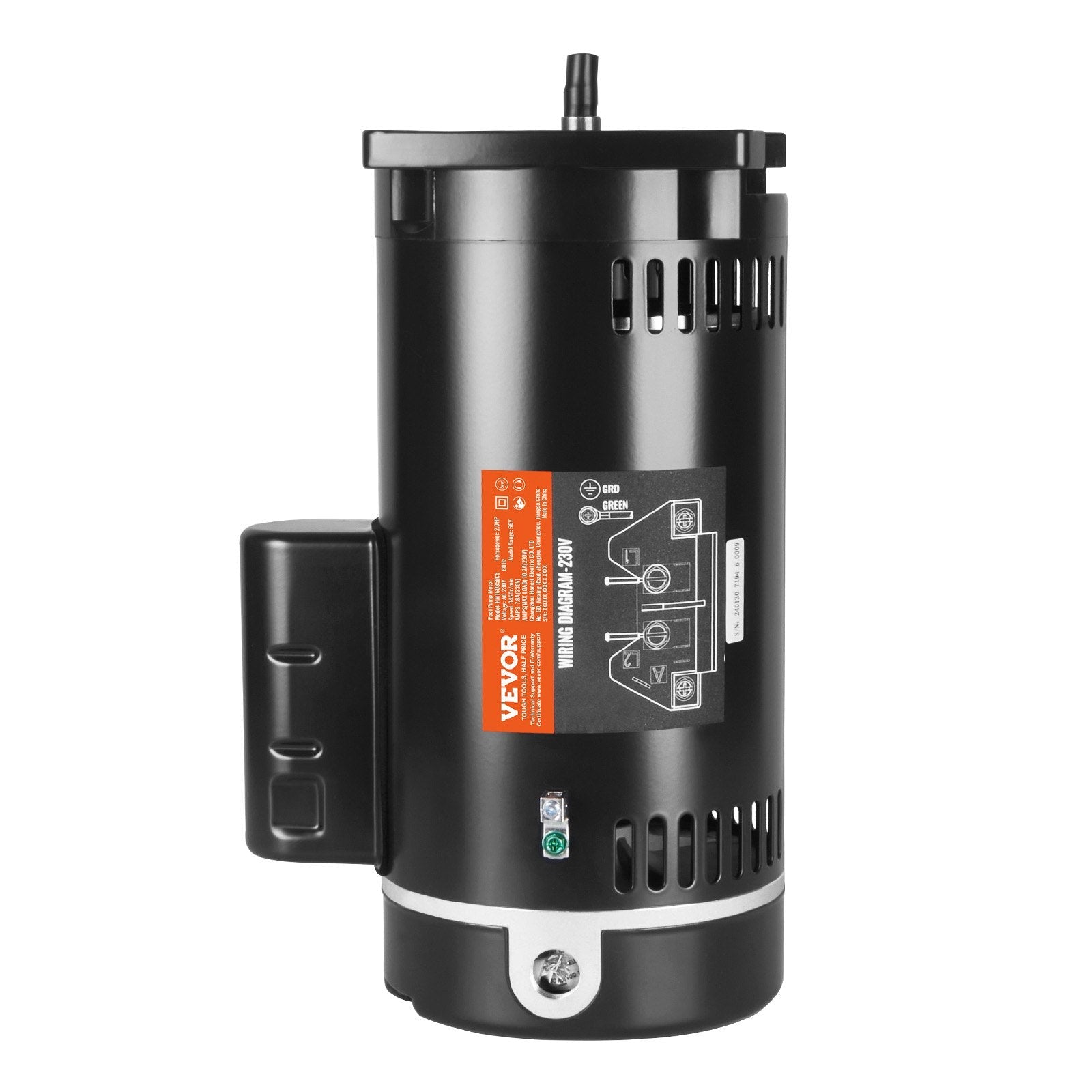 VEVOR 2 HP Pool Pump Motor, 56Y Frame, 230V (7.8 Amps) 3450 RPM, 60Hz, 1.3 Service Factor, 50?F/250V Capacitor, CCW Rotation Square Flange Replacement Motor 