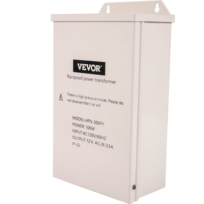 VEVOR Low Voltage Transformer, 100 Watt Outdoor Landscape Lighting Transformer, 12V AC  Pool Light Transformer, Pool/Spa/Landscape Lighting, Spotlight, Pathway Light, LED Compatible, Weatherproof 