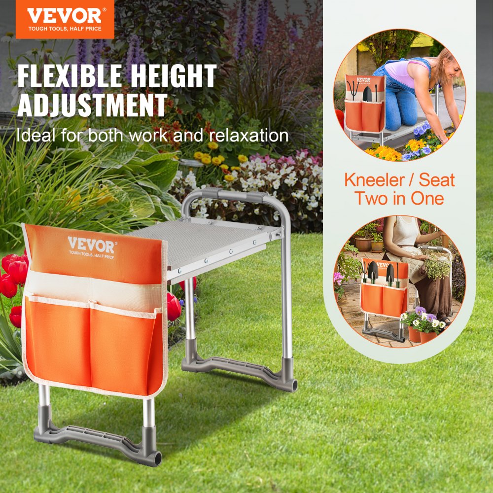 VEVOR Garden Kneeler and Seat, 10" EVA Wide Pad, 330 lbs Load Capacity Foldable Garden Stool, Kneeling Bench for Gardening with Tool Bag, Gifts for Women, Grandparents, Seniors, Mom and Dad 