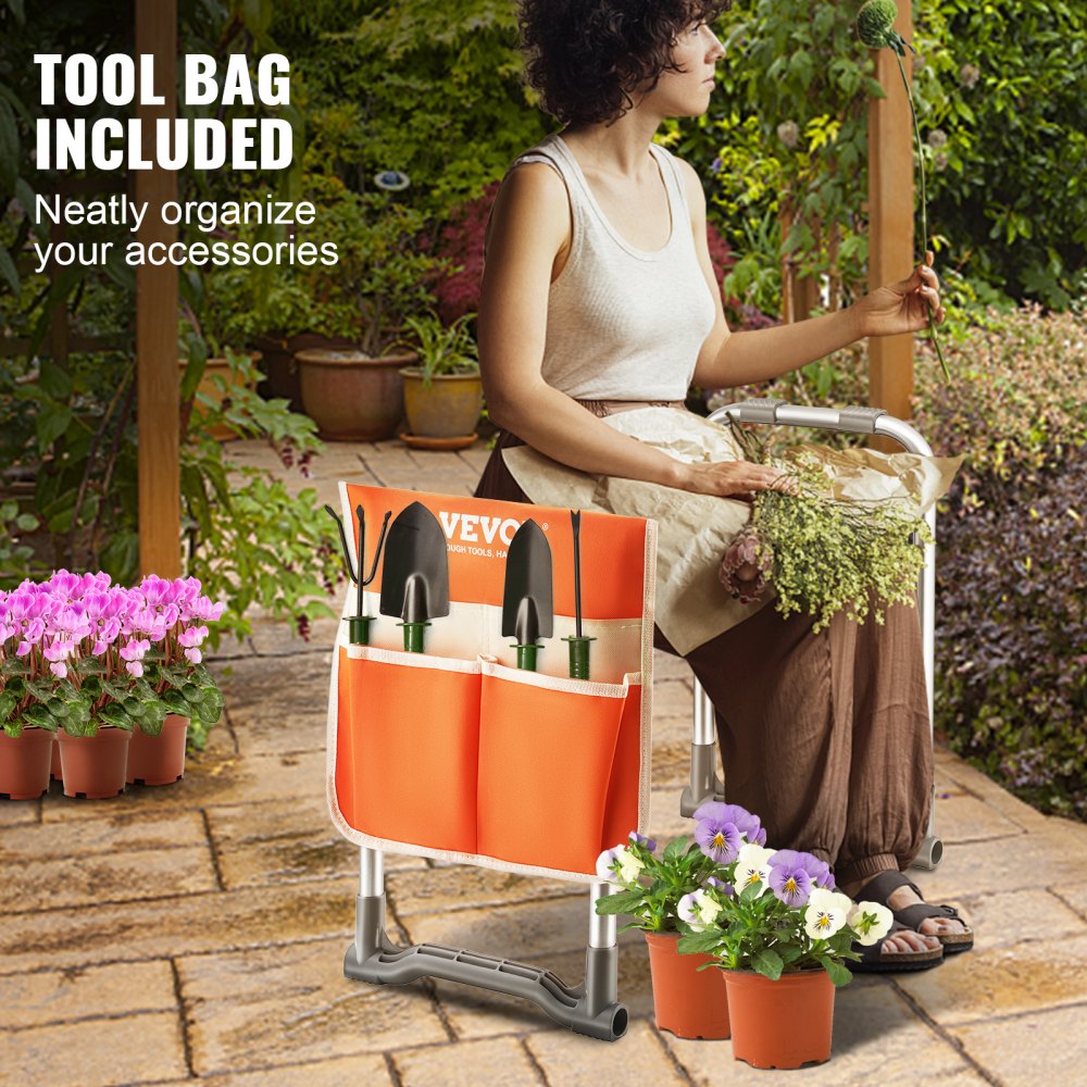 VEVOR Garden Kneeler and Seat, 10" EVA Wide Pad, 330 lbs Load Capacity Foldable Garden Stool, Kneeling Bench for Gardening with Tool Bag, Gifts for Women, Grandparents, Seniors, Mom and Dad 