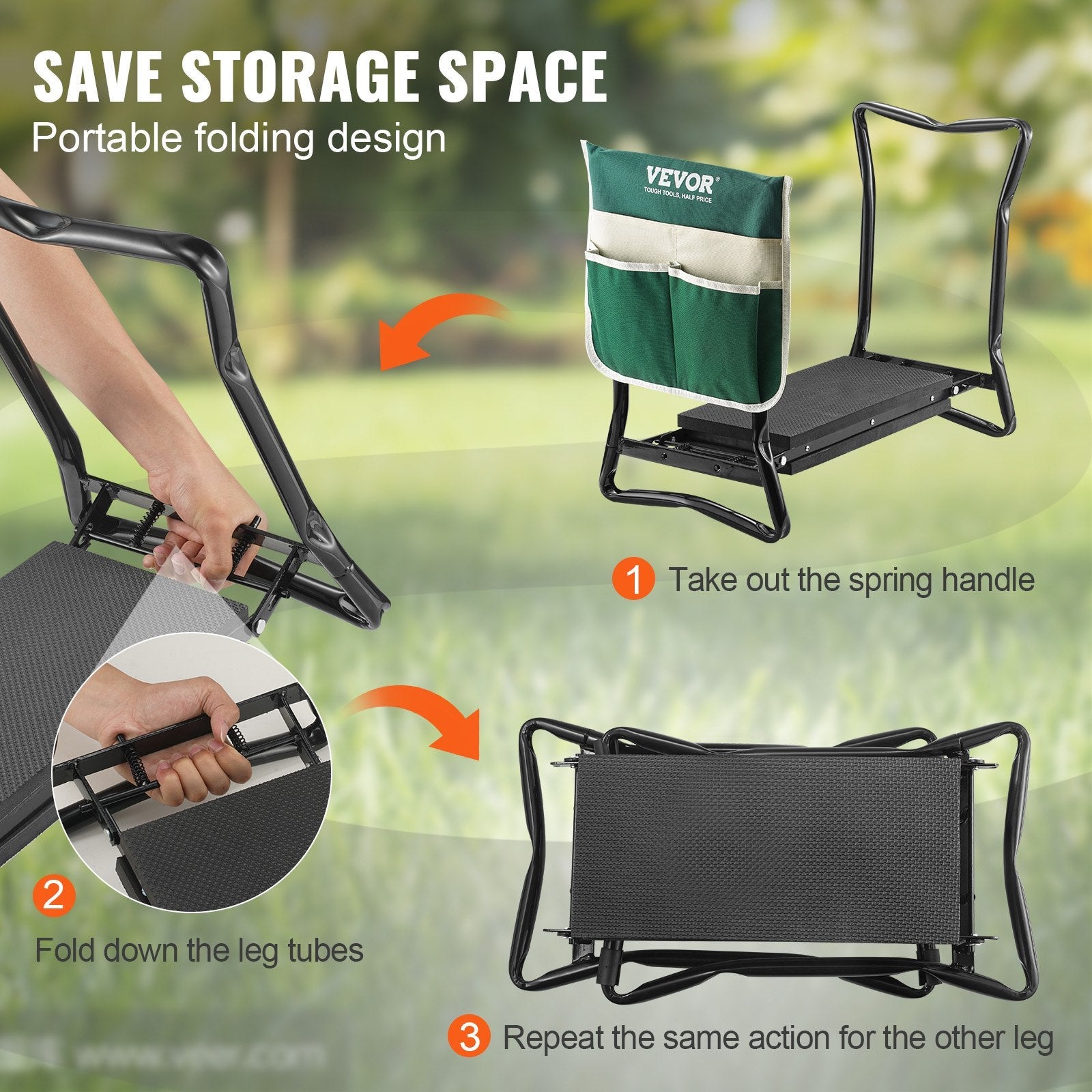 VEVOR Garden Kneeler and Seat, 330 lbs Load Capacity, 8" EVA Wide Pad, Foldable Garden Stool, Kneeling Bench for Gardening with Tool Bag, Gifts for Women, Grandparents, Seniors, Mom and Dad 