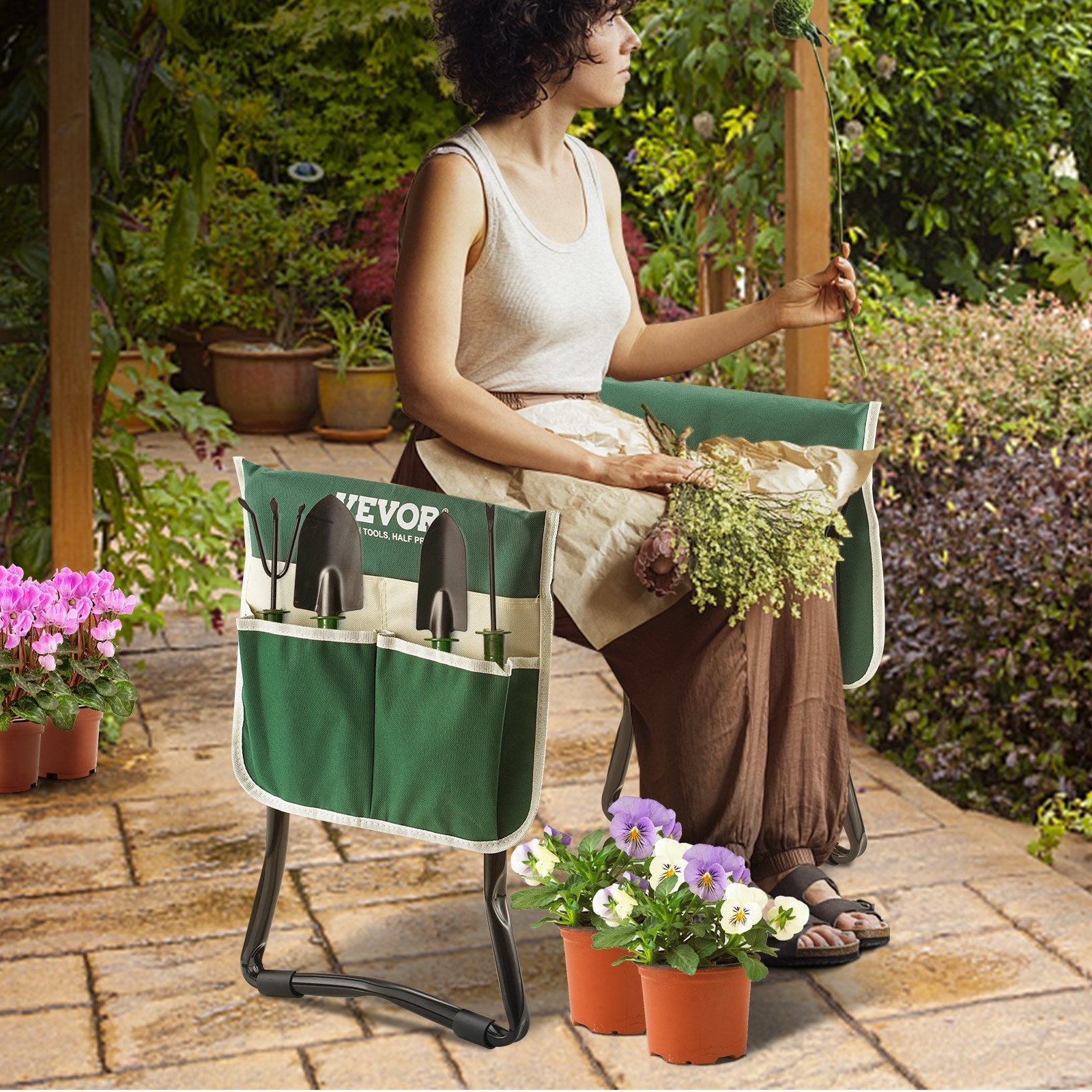 VEVOR Garden Kneeler and Seat, 330 lbs Load Capacity, 8" EVA Wide Pad, Foldable Garden Stool, Kneeling Bench for Gardening with Tool Bag, Gifts for Women, Grandparents, Seniors, Mom and Dad 