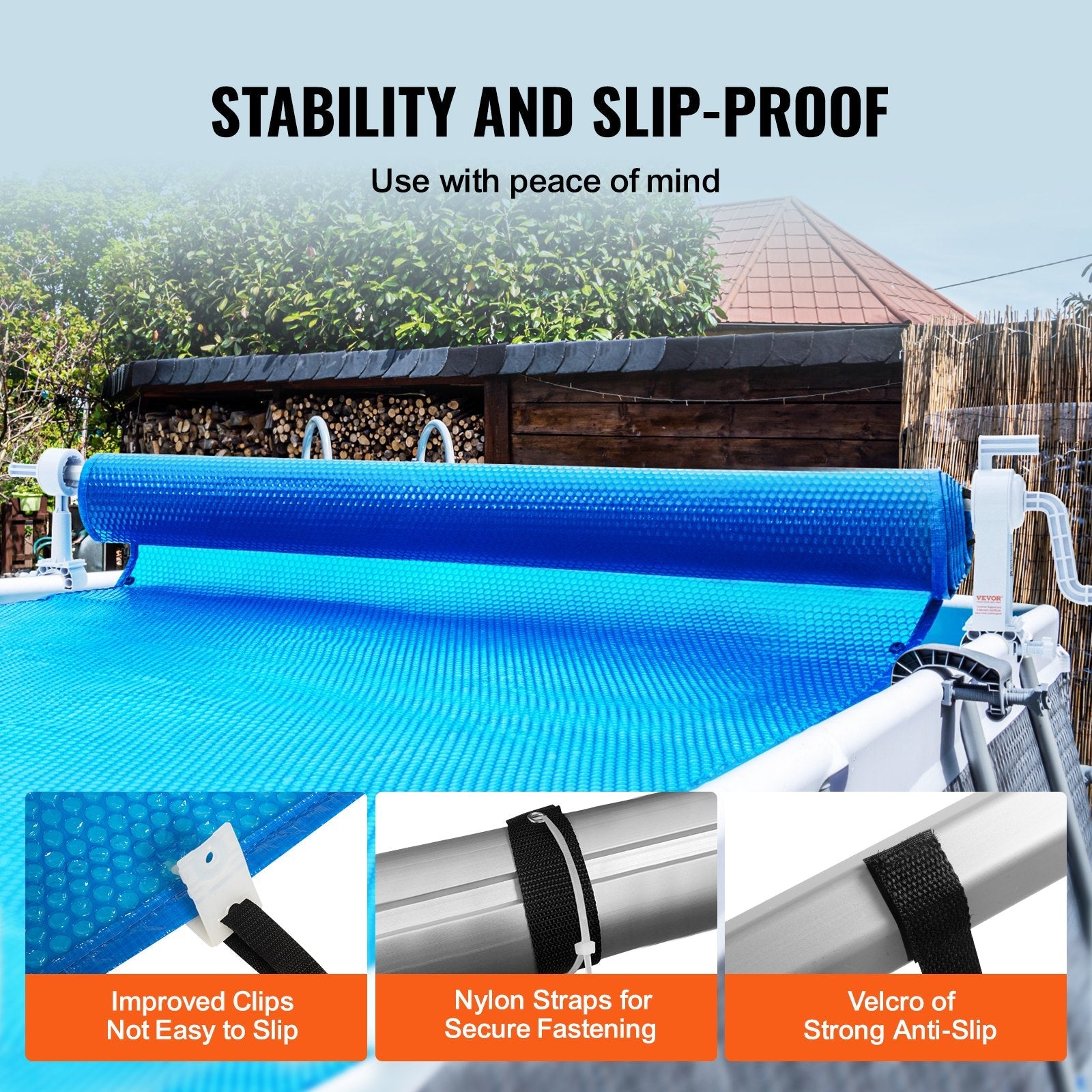 VEVOR Pool Cover Reel, Aluminum Solar Cover Reel 20 ft, Above Ground Swimming Pool Cover Reel Set , Fits for 3-20 ft Width Swimming Pools 