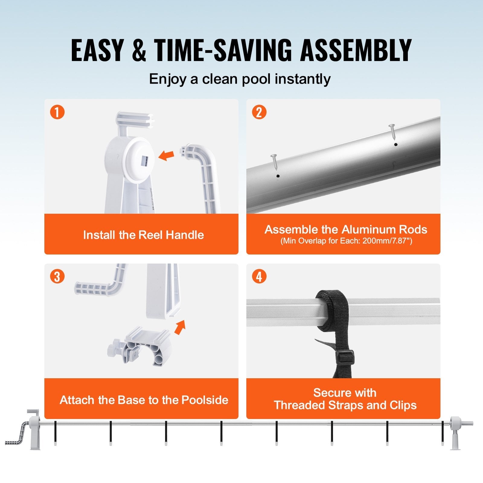 VEVOR Pool Cover Reel, Aluminum Solar Cover Reel 20 ft, Above Ground Swimming Pool Cover Reel Set , Fits for 3-20 ft Width Swimming Pools 