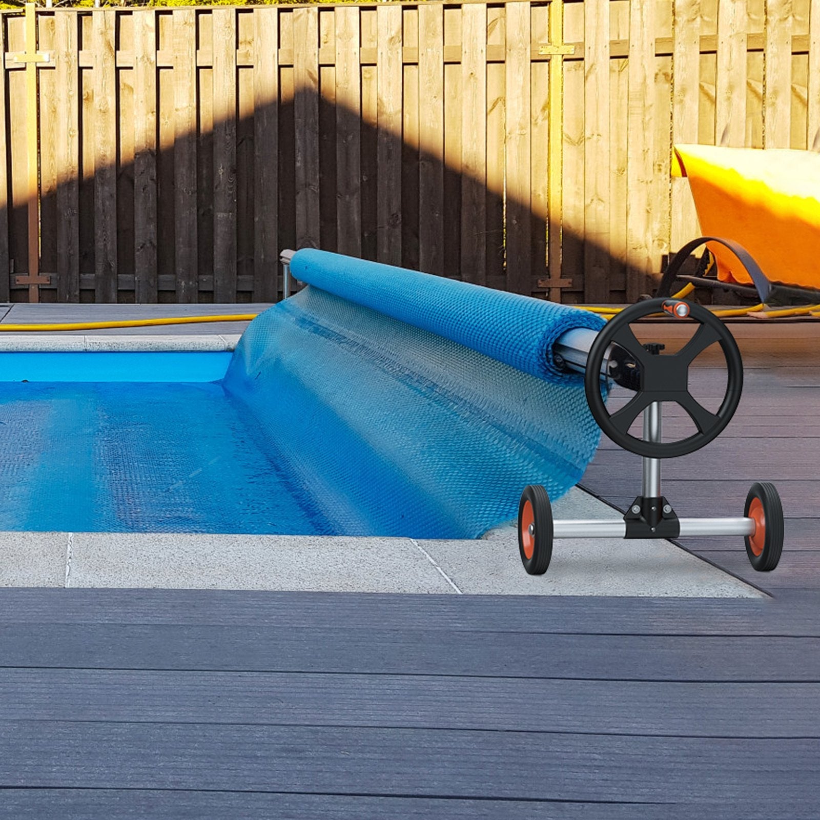 VEVOR Pool Cover Reel, Aluminum Solar Cover Reel 14 ft, Inground Swimming Pool Cover Reel Set with Rubber Wheels and Sandbags, Fits for 3-14 ft Width Swimming Pools 