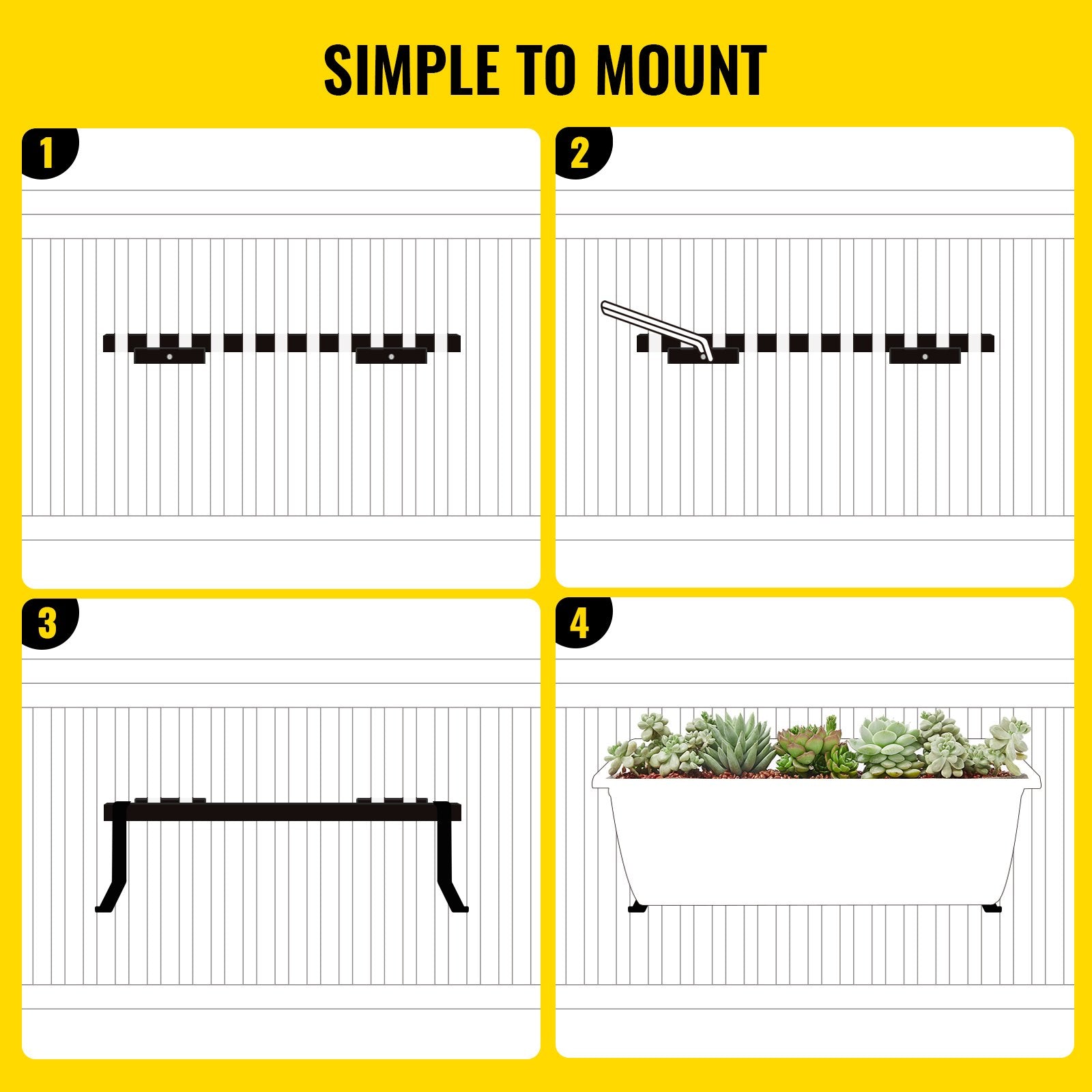 VEVOR Window Box Brackets 88lbs Planter Box Brackets 35.4 x 7.8 x 5.9 in Black Planter Mounting Bracket Iron Material Black Window Box Hanger Bracket for Flower Box Durable Window Box Holder 