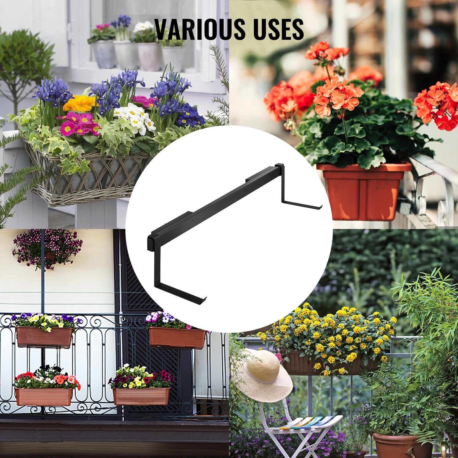 VEVOR Window Box Brackets 88lbs Planter Box Brackets 35.4 x 7.8 x 5.9 in Black Planter Mounting Bracket Iron Material Black Window Box Hanger Bracket for Flower Box Durable Window Box Holder 