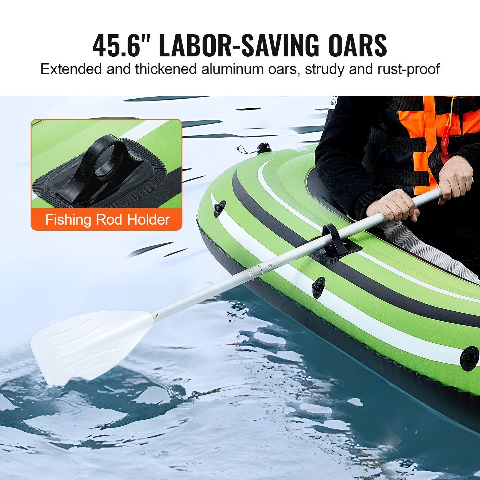 VEVOR Inflatable Boat, 2-Person Inflatable Fishing Boat, Strong PVC Portable Boat Raft Kayak, Includes 45.6 in Aluminum Oars, High-Output Pump and Fishing Rod Holders, 500 lb Capacity for Adults, Kids 