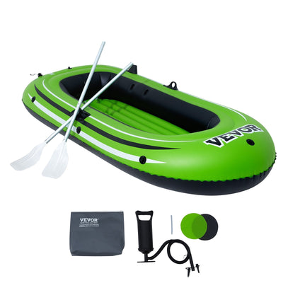 VEVOR Inflatable Boat, 2-Person Inflatable Fishing Boat, Strong PVC Portable Boat Raft Kayak, Includes 45.6 in Aluminum Oars, High-Output Pump and Fishing Rod Holders, 500 lb Capacity for Adults, Kids 