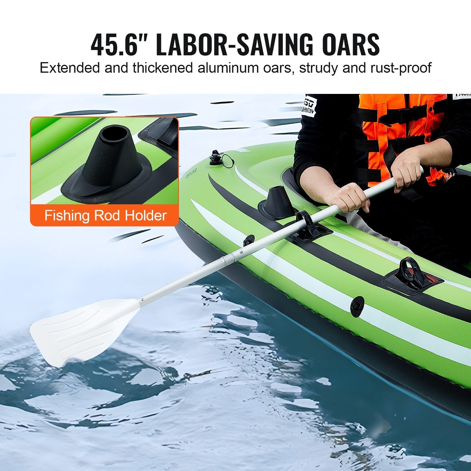 VEVOR Inflatable Boat, 3-Person Inflatable Fishing Boat, Strong PVC Portable Boat Raft Kayak, 45.6" Aluminum Oars, High-Output Pump, Fishing Rod Holders, and 2 Seats, 750 lb Capacity for Adults, Kids 