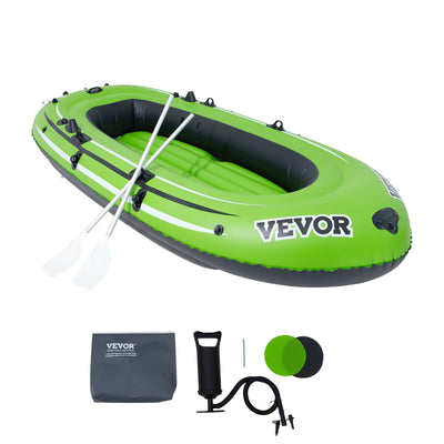 VEVOR Inflatable Boat, 4-Person Inflatable Fishing Boat, Strong PVC Portable Boat Raft Kayak, 45.6" Aluminum Oars, High-Output Pump, Fishing Rod Holders, and 2 Seats, 1100 lb Capacity for Adults, Kids 