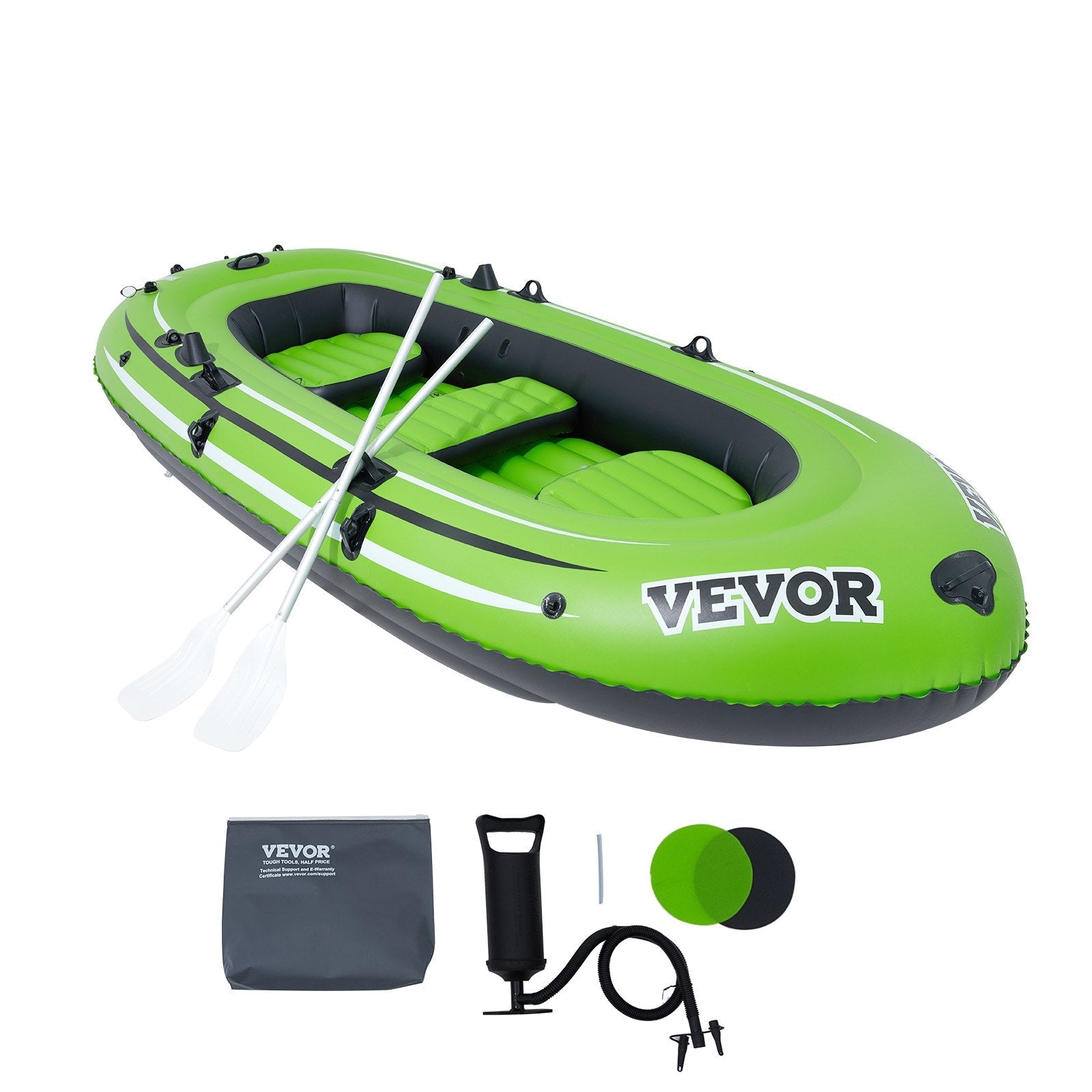 VEVOR Inflatable Boat, 5-Person Inflatable Fishing Boat, Strong PVC Portable Boat Raft Kayak, 45.6" Aluminum Oars, High-Output Pump, Fishing Rod Holders, and 2 Seats, 1100 lb Capacity for Adults, Kids 