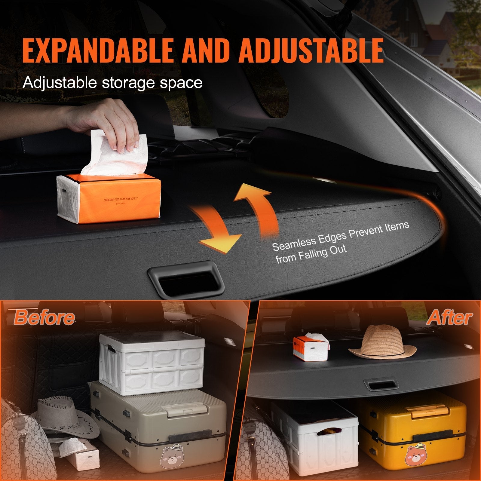 VEVOR Retractable Cargo Cover for Toyota RAV4 2019-2024 Upgrade Rear Trunk Cover 