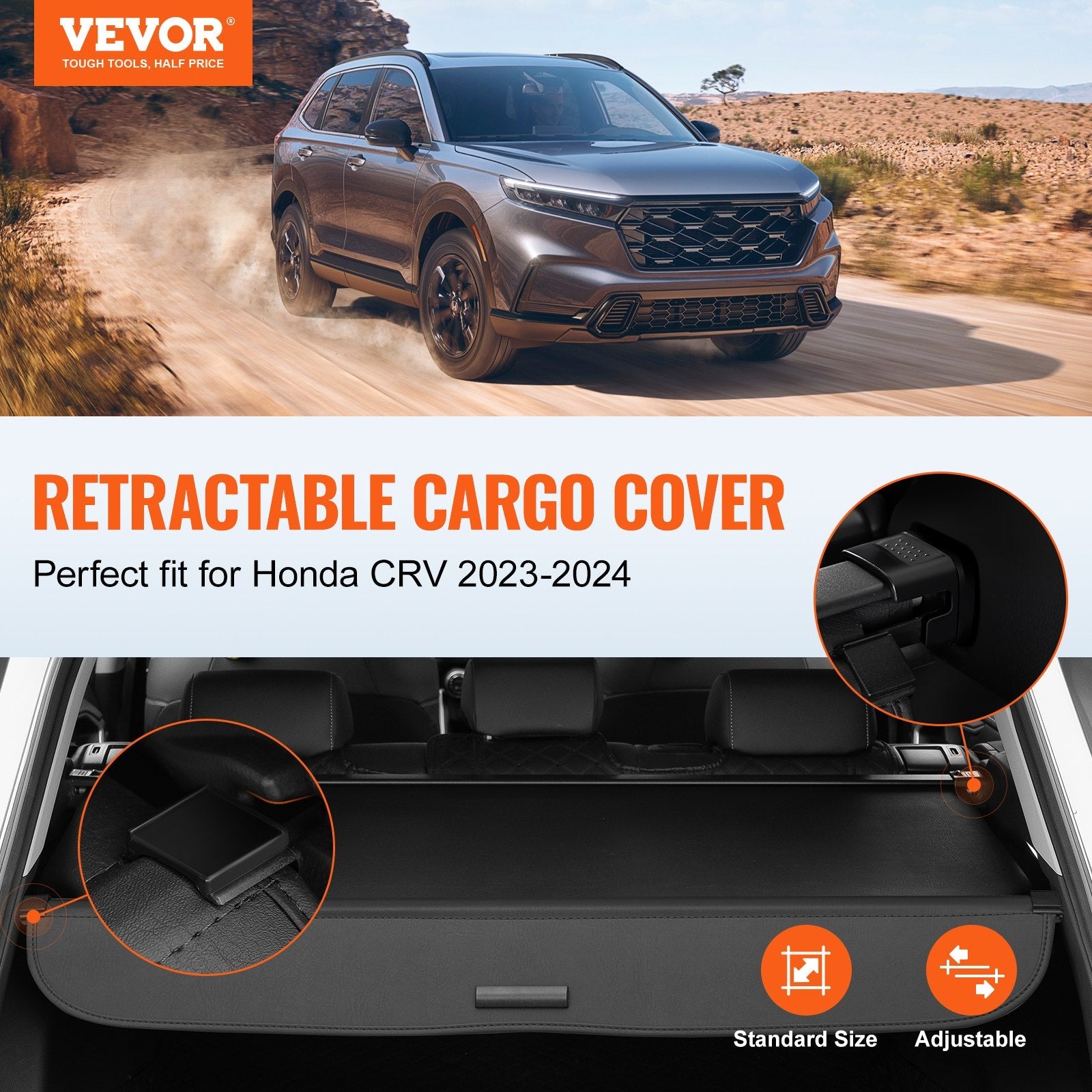 VEVOR Retractable Cargo Cover for Honda CRV 2023-2024 Upgraded Rear Trunk Cover 