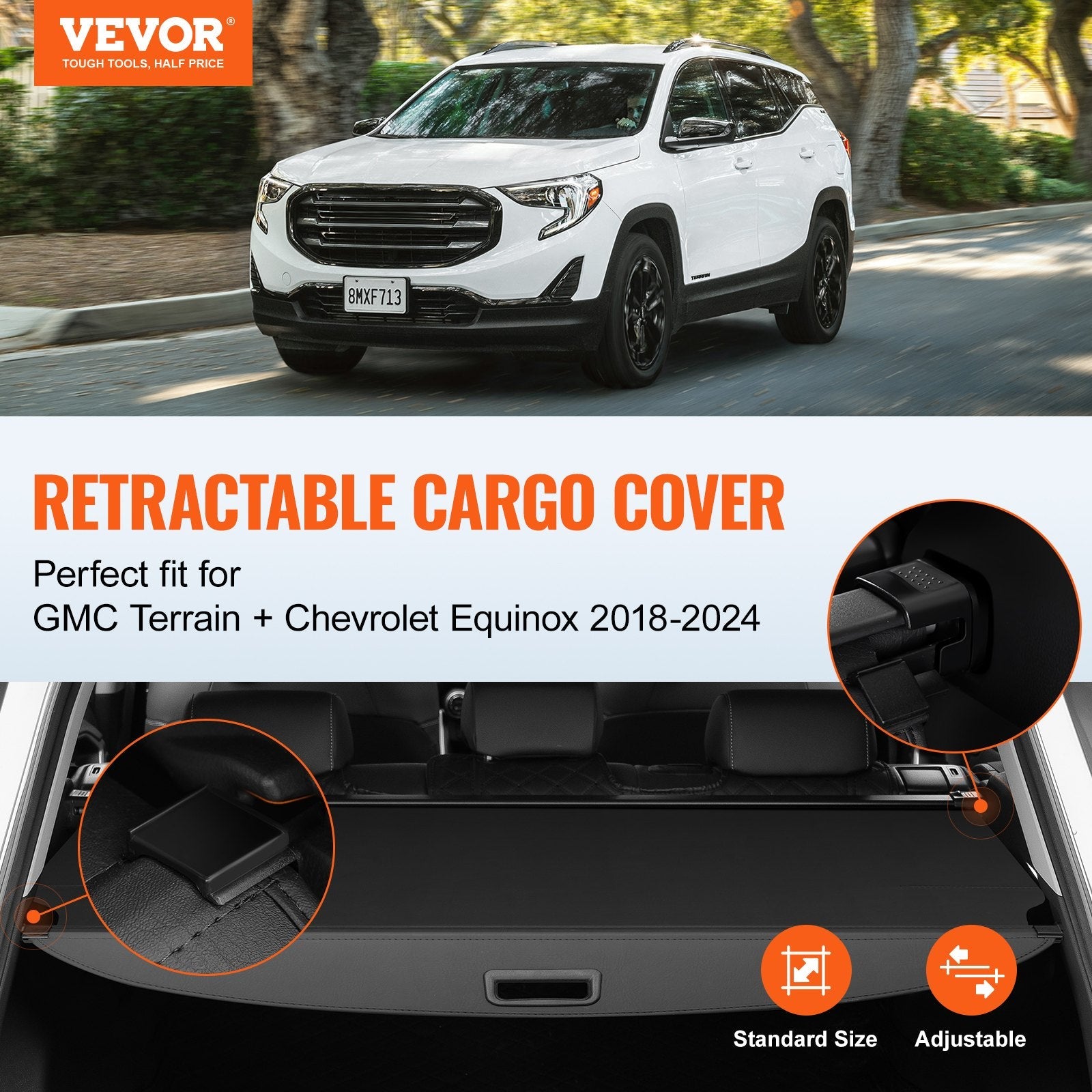 VEVOR Retractable Cargo Cover for GMC Terrain + Chevrolet Equinox 2018-2024 