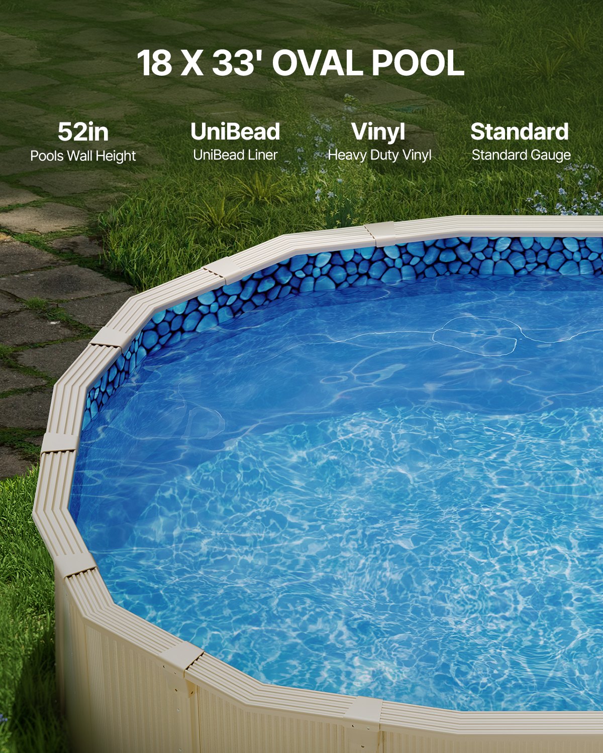 VEVOR Oval Pool Liner 18x33ft Unibead Style Pool Liner 52in Wall Height 