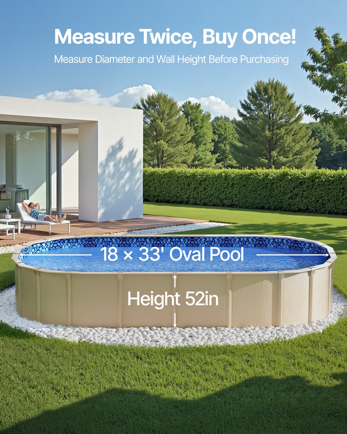 VEVOR Oval Pool Liner 18x33ft Unibead Style Pool Liner 52in Wall Height 