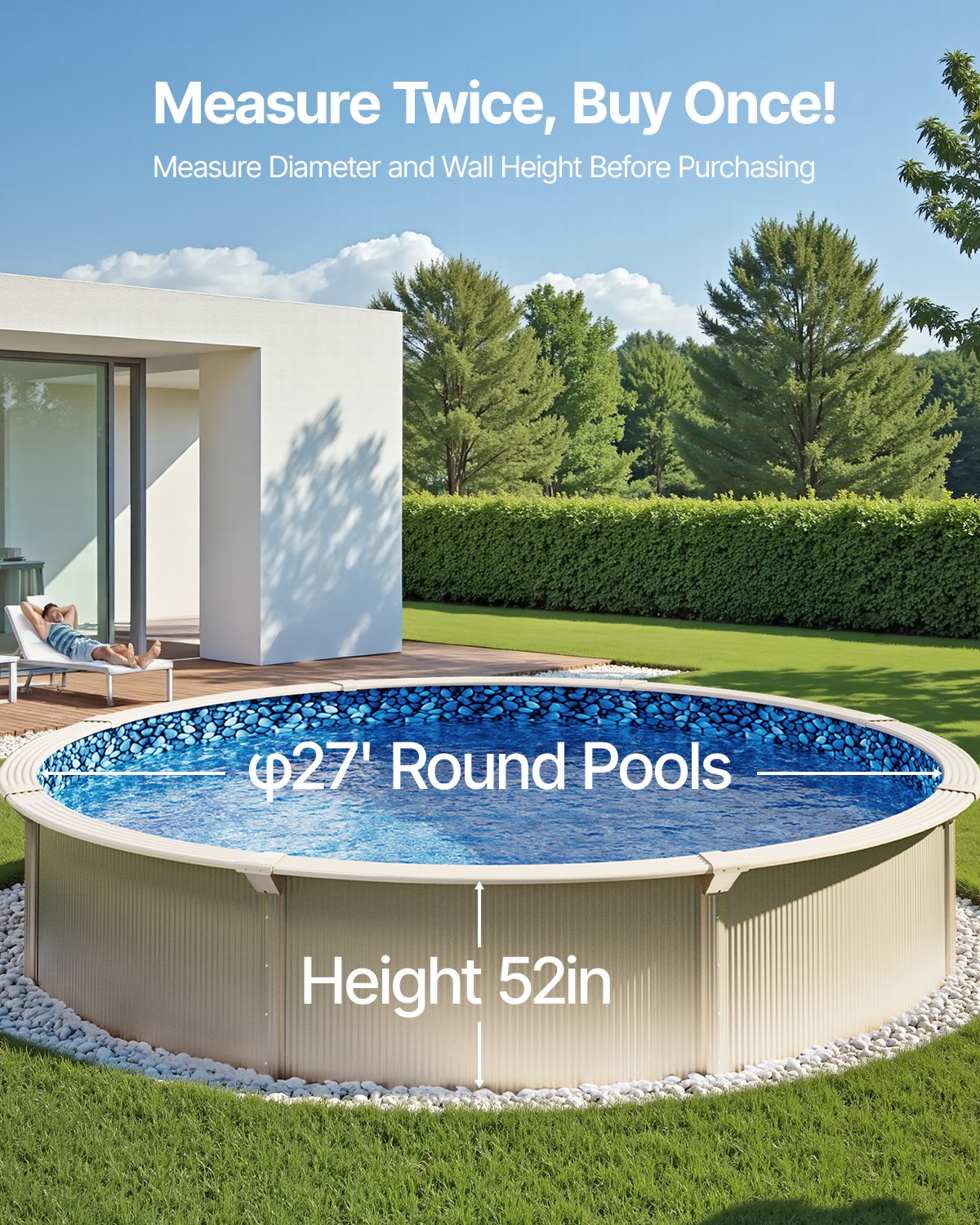 VEVOR Round Pool Liner 27ft Unibead Style Pool Liner 52in Wall Height 