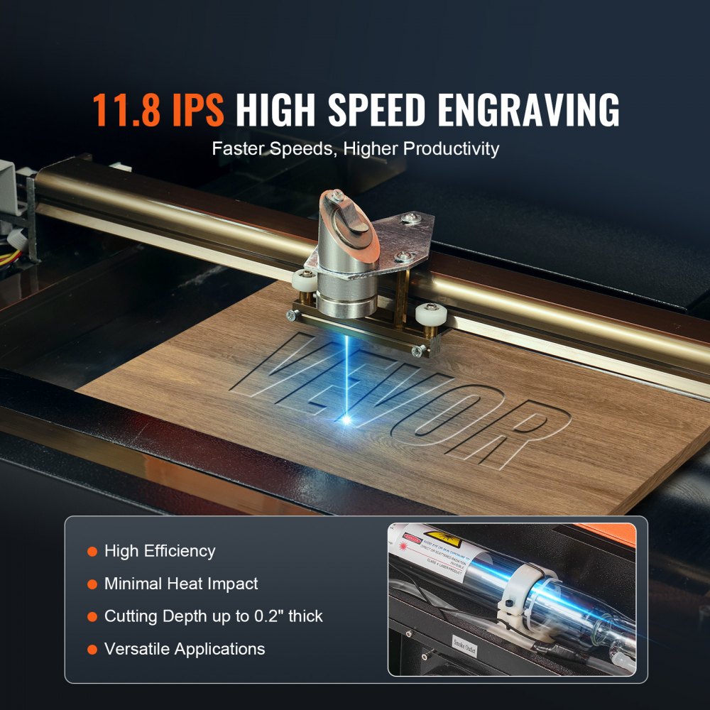 VEVOR 40W Desktop CO2 Laser Engraver, 12 x 8 in, 11.8 IPS Laser Cutter Machine with Water-Cooled Laser Tube, Compatible with CorelDRAW, Windows XP 7 8 10, EMF, JPG, PLT, WMF, for Wood Acrylic Fabric 