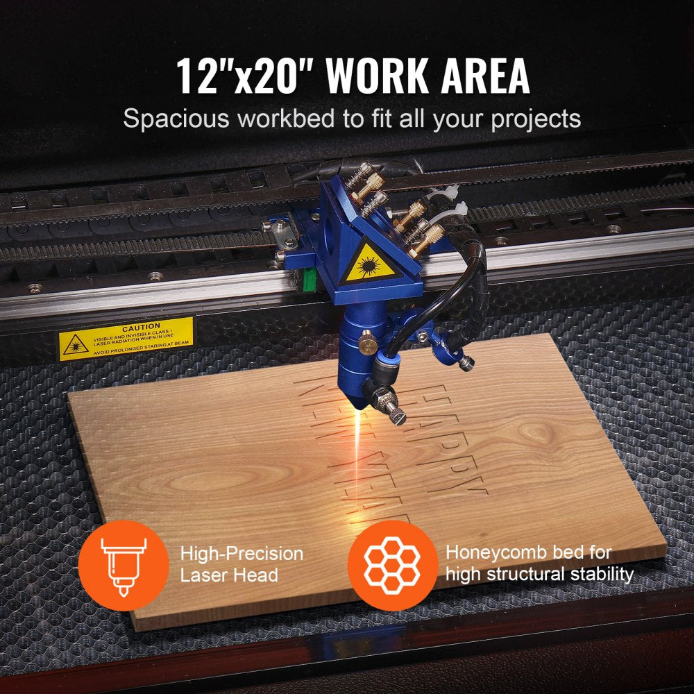 VEVOR 50W CO2 Laser Engraver, 12 x 20 in, 19.7 IPS Laser Cutter Machine with 2-Way Pass Air Assist, Compatible with LightBurn, CorelDRAW, AutoCAD, Windows, Mac OS, Linux, for Wood Acrylic Fabric More 