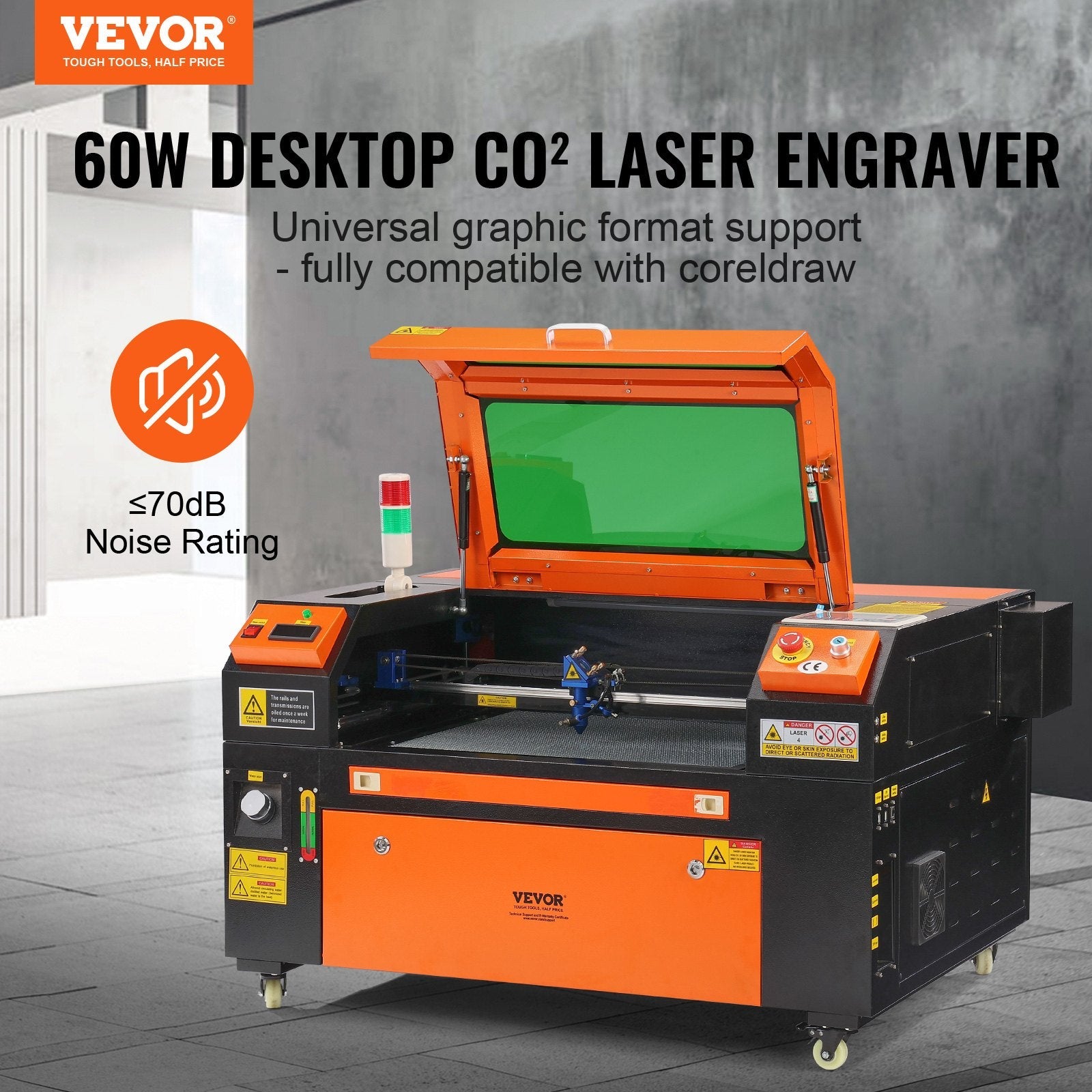 VEVOR 60W CO2 Laser Engraver, 16 x 24 in, 19.7 IPS Laser Cutter Machine with 2-Way Pass Air Assist, Compatible with LightBurn, CorelDRAW, AutoCAD, Windows, Mac OS, Linux, for Wood Acrylic Fabric More 