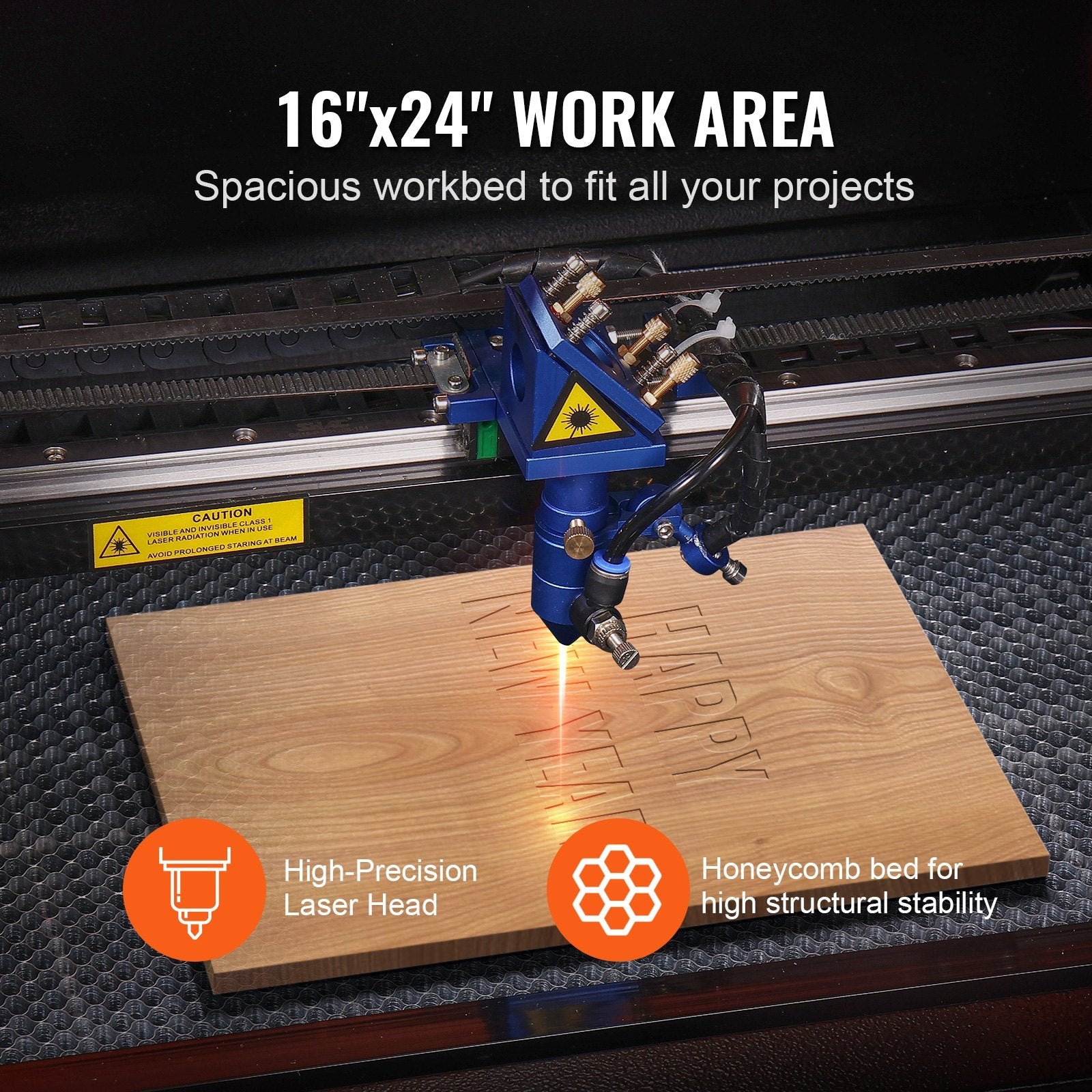 VEVOR 60W CO2 Laser Engraver, 16 x 24 in, 19.7 IPS Laser Cutter Machine with 2-Way Pass Air Assist, Compatible with LightBurn, CorelDRAW, AutoCAD, Windows, Mac OS, Linux, for Wood Acrylic Fabric More 