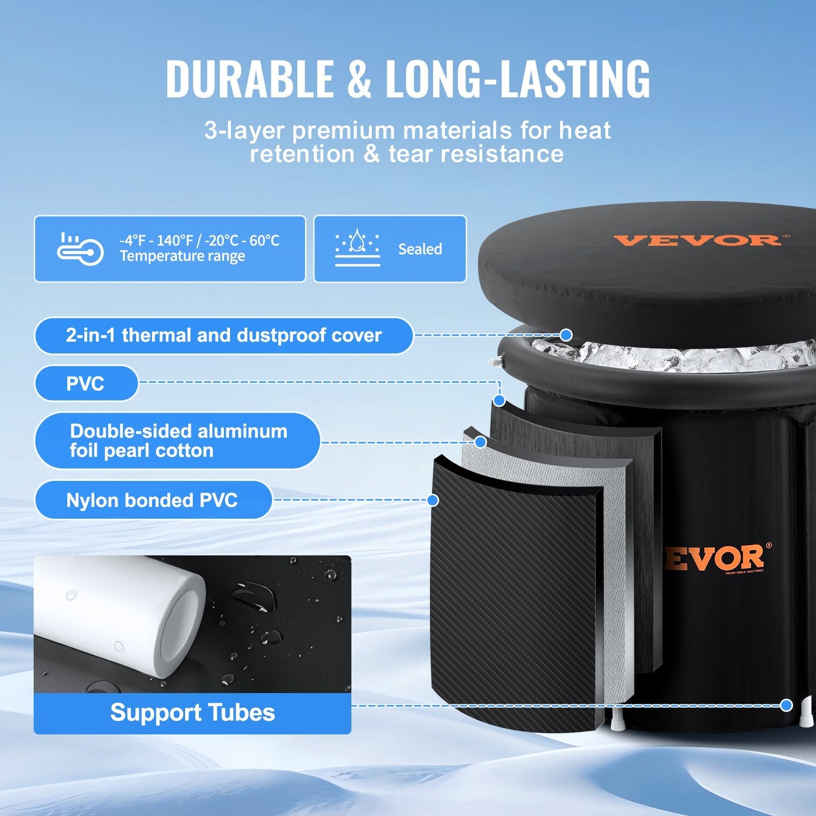 VEVOR Ice Bath Tub for Athlete Cold Water Therapy Plunge Tub Inflatable Bathtub 