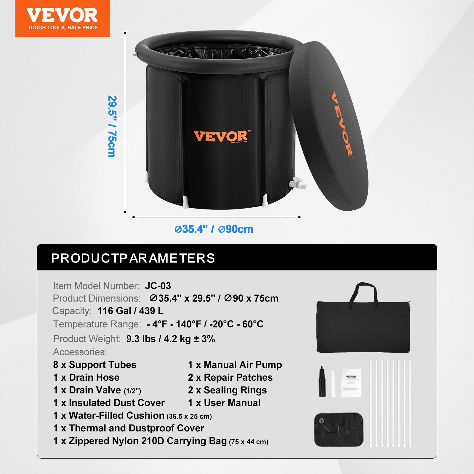 VEVOR Ice Bath Tub for Athlete Cold Water Therapy Plunge Tub Inflatable Bathtub 