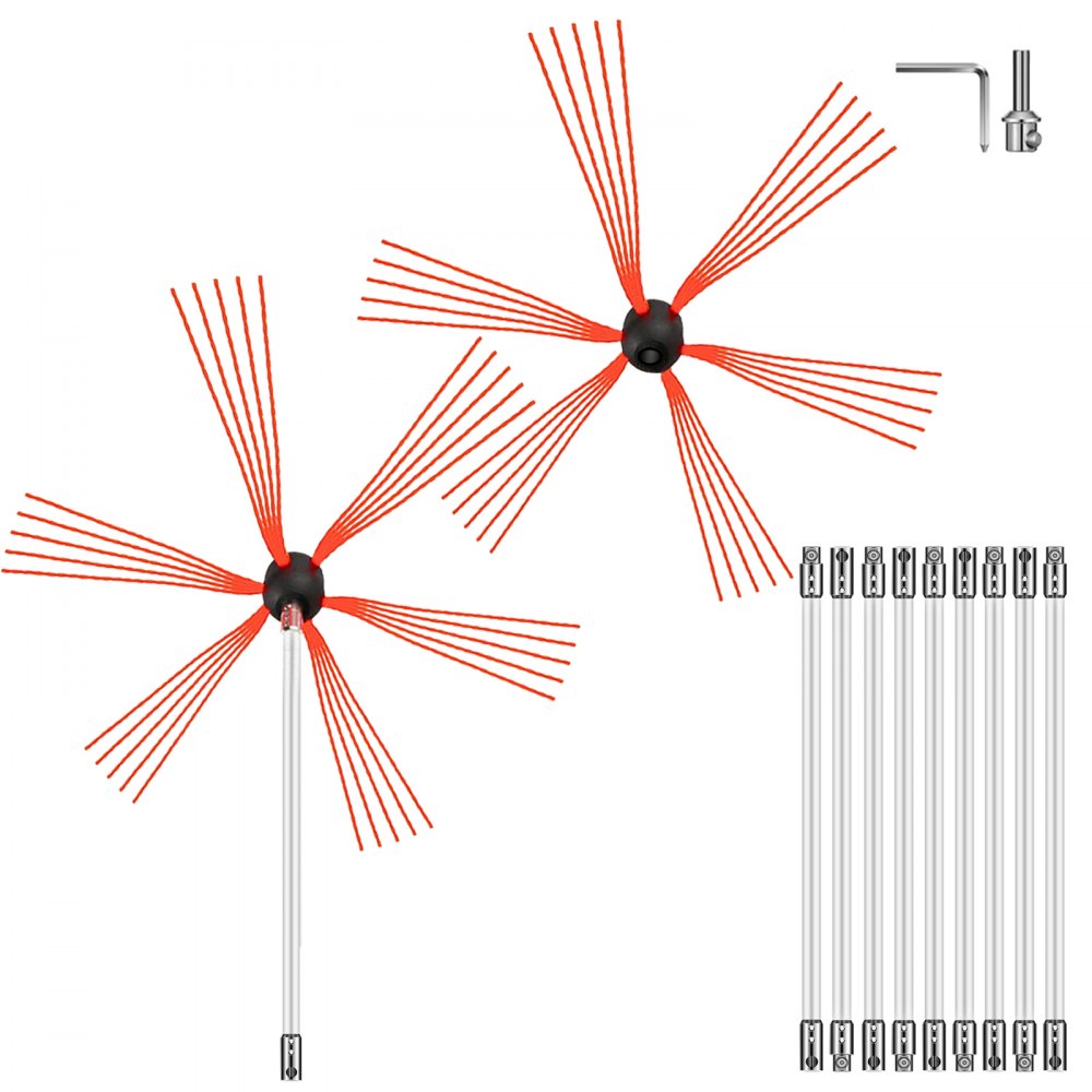 Chimney Brush Chimney Sweep Kit 33FT Sweeping Cleaning Tool 10 Rods+Extra Head 
