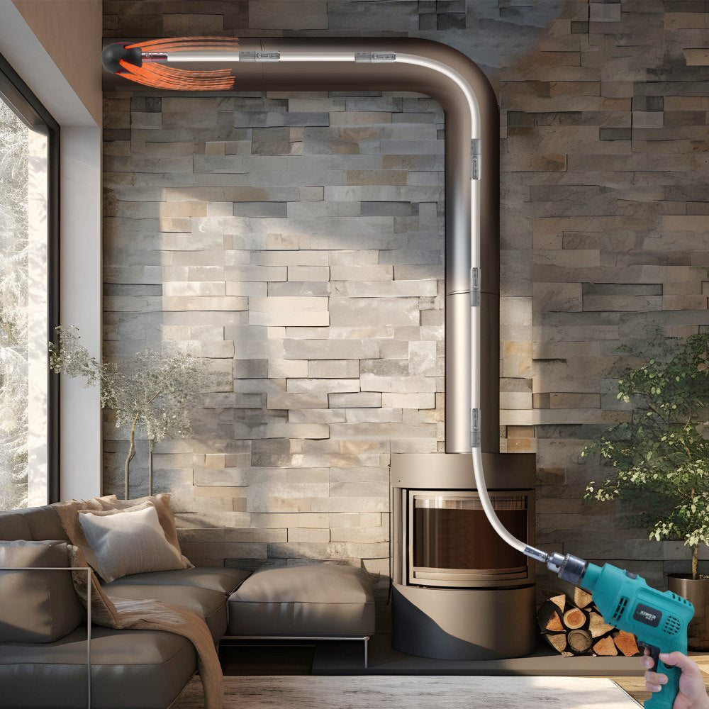 VEVOR 23 Feet Chimney Sweep Kit, w/ 7 Reinforced Nylon Flexible Rods, Ergonomic Chimney Cleaning Brush, 360-Degree Brush Chimney Cleaner, Rich Accessories for Fireplace Flue Home Use Fits most Pipes 