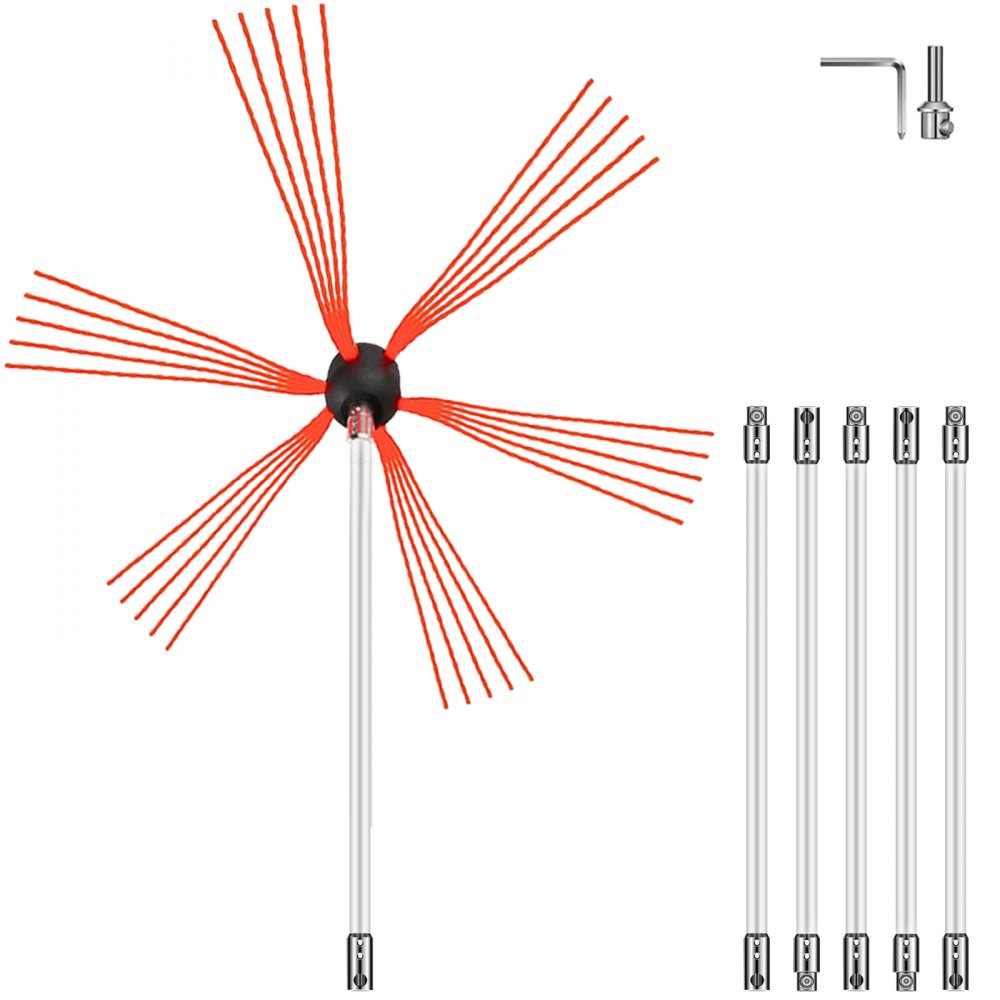VEVOR Chimney Sweep Kit 20FT Chimney Cleaning Kit Nylon Sooteater Chimney Cleaning Kit Flexible Brush Head Chimney Sweeping Kit Easy Connecting Chimney Brush With 6 White Rods 