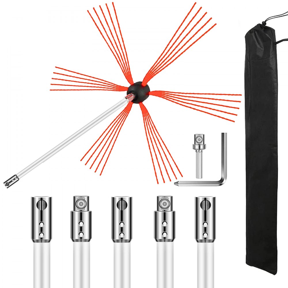 VEVOR Chimney Sweep Kit 20FT Chimney Cleaning Kit Nylon Sooteater Chimney Cleaning Kit Flexible Brush Head Chimney Sweeping Kit Easy Connecting Chimney Brush With 6 White Rods 