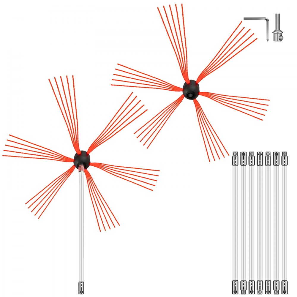 VEVOR Chimney Sweep Kit 23FT Chimney Cleaning Kit Nylon Sooteater Chimney Cleaning Kit Flexible Brush Head Chimney Sweeping Kit Easy Connecting Chimney Brush with 7 White Rods 