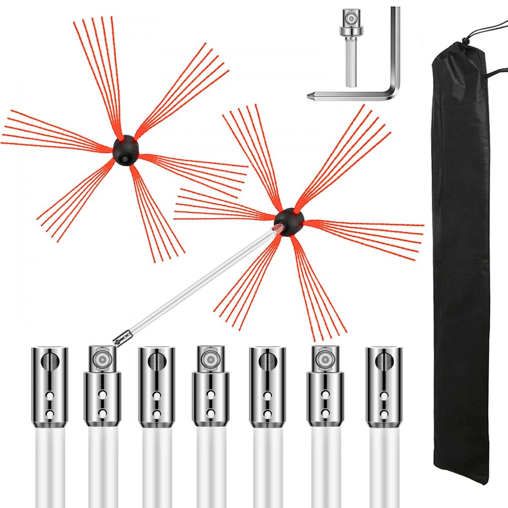 VEVOR Chimney Sweep Kit 23FT Chimney Cleaning Kit Nylon Sooteater Chimney Cleaning Kit Flexible Brush Head Chimney Sweeping Kit Easy Connecting Chimney Brush with 7 White Rods 
