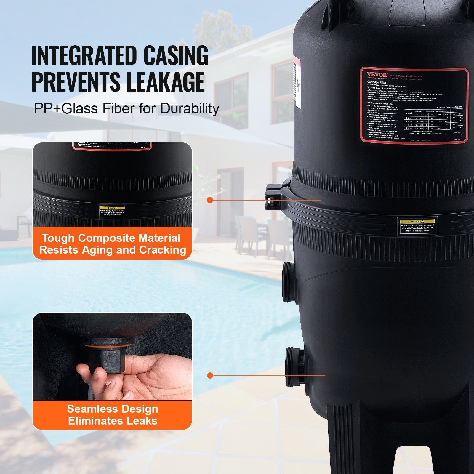 VEVOR Pool Cartridge Filter In/Above Ground Swimming Pool Filtration 525Sq.Ft 