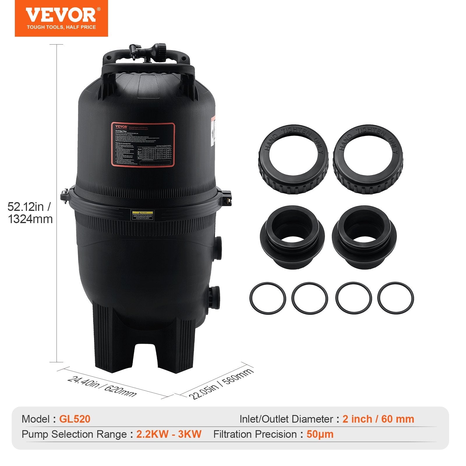 VEVOR Pool Cartridge Filter In/Above Ground Swimming Pool Filtration 525Sq.Ft 