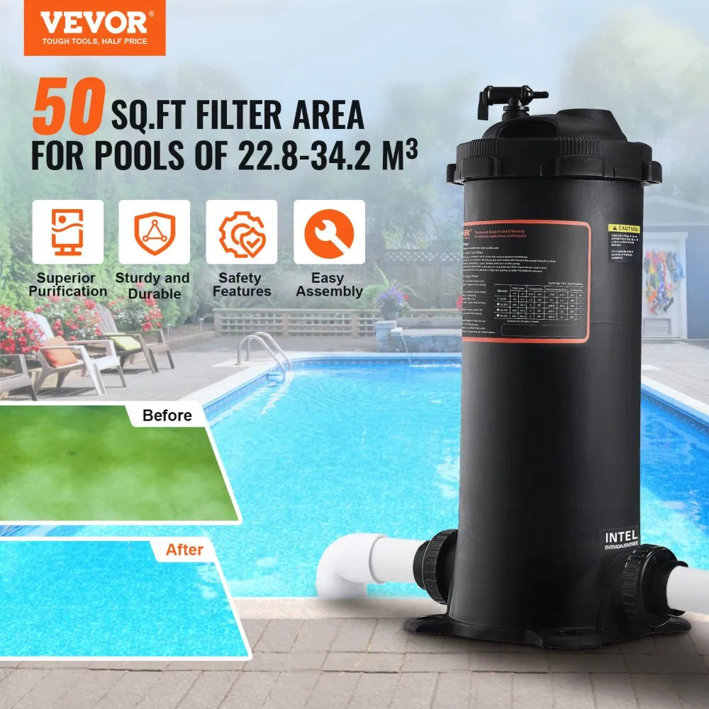 VEVOR Pool Cartridge Filter In/Above Ground Swimming Pool Filtration 50Sq.Ft