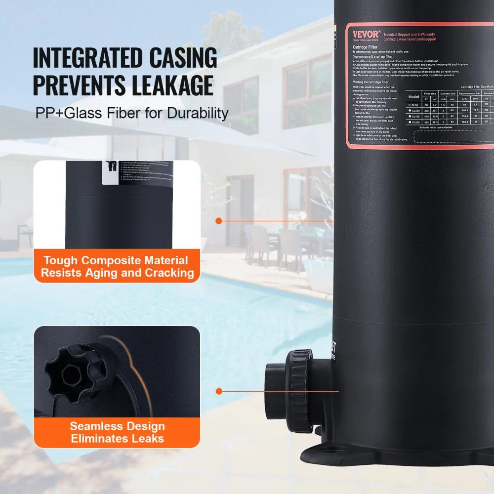 VEVOR Pool Cartridge Filter In/Above Ground Swimming Pool Filtration 50Sq.Ft