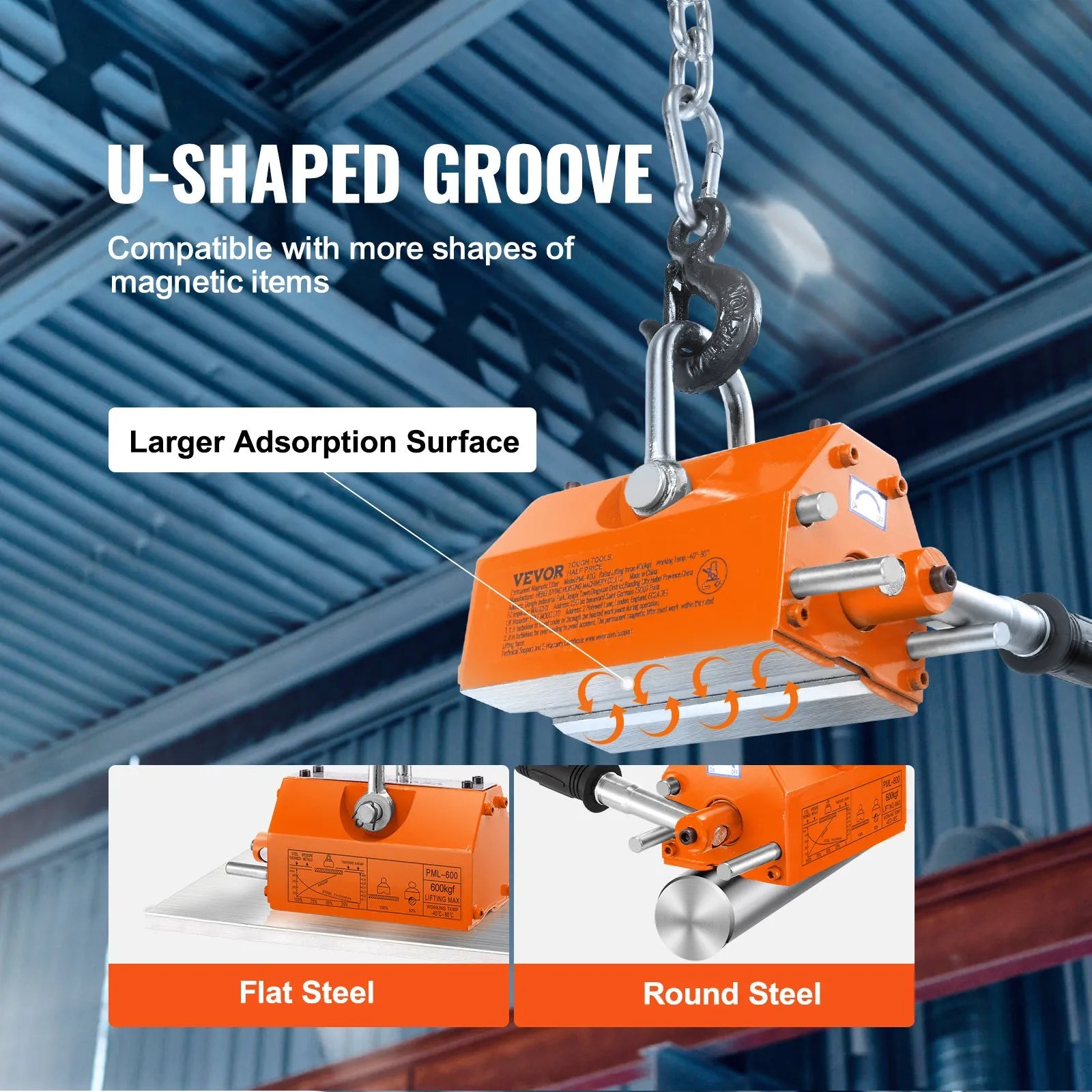 VEVOR Magnetic Lifter, 1320 lbs/600kg Pulling Capacity, 2.5 Safety Factor, Neodymium & Steel, Lifting Magnet with Release, Permanent Lift Magnets, Heavy Duty Magnet for Hoist, Shop Crane, Block, Board