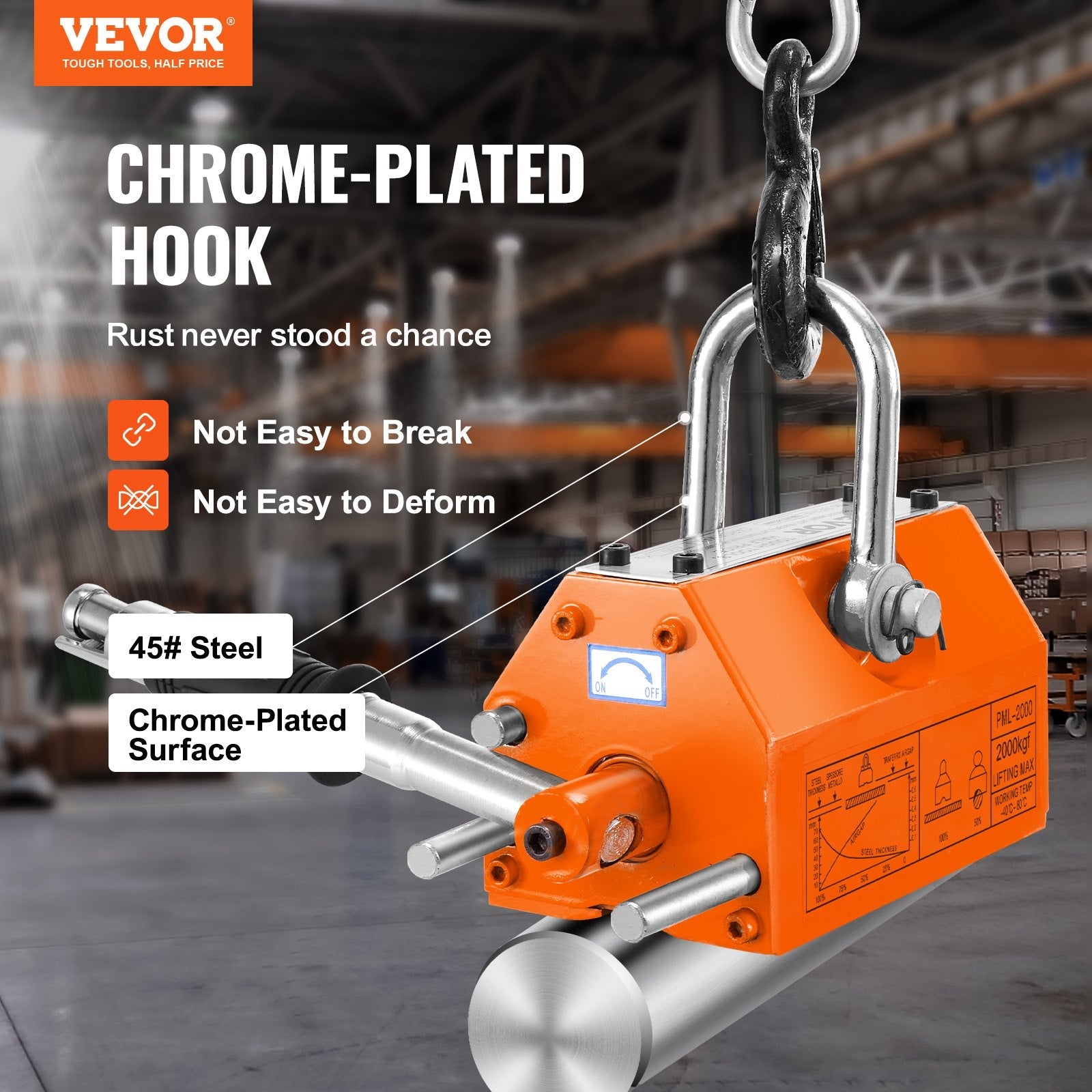 VEVOR Magnetic Lifter, 4400lbs/2000kg Pulling Capacity, 2.5 Safety Factor, Neodymium & Steel, Lifting Magnet with Release, Permanent Lift Magnets, Heavy Duty Magnet for Hoist, Shop Crane, Block, Board 