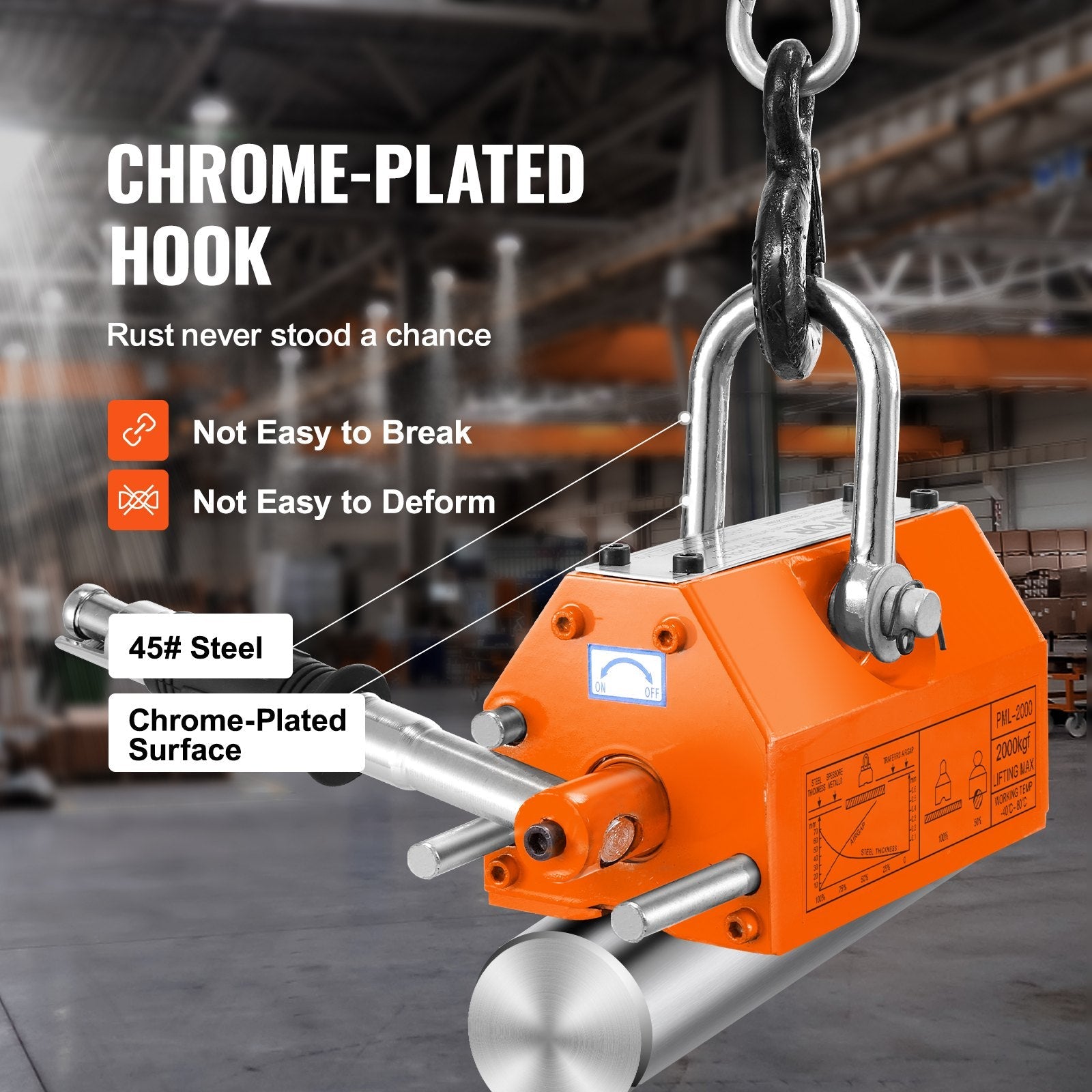 VEVOR Magnetic Lifter, 4400lbs/2000kg Pulling Capacity, 2.5 Safety Factor, Neodymium & Steel, Lifting Magnet with Release, Permanent Lift Magnets, Heavy Duty Magnet for Hoist, Shop Crane, Block, Board 