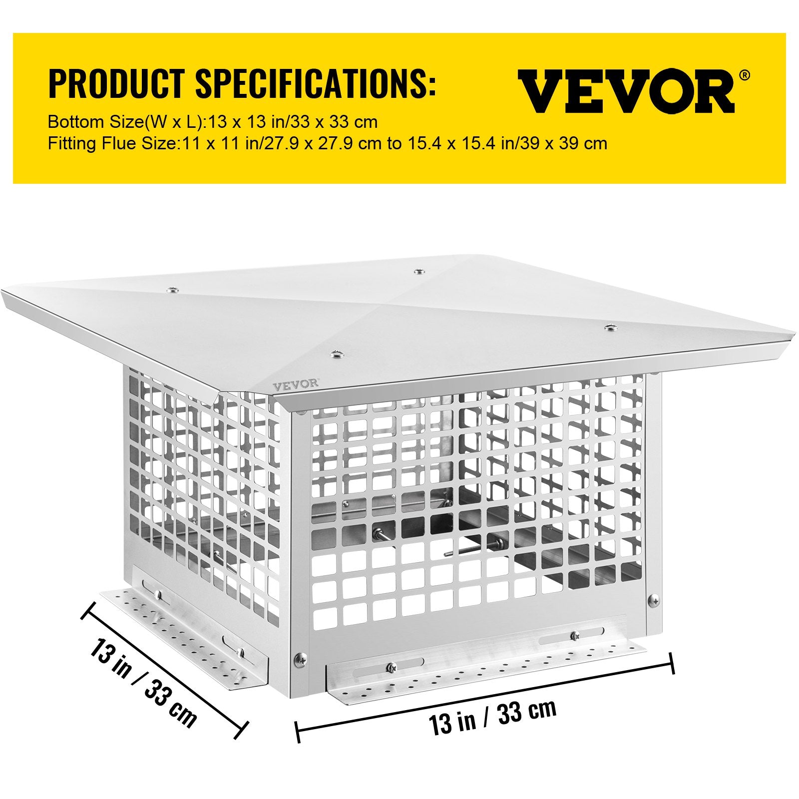Vevor Chimney Cap Flue Caps 13"x13"fireplace Chimney Cover 304 Stainless Steel 