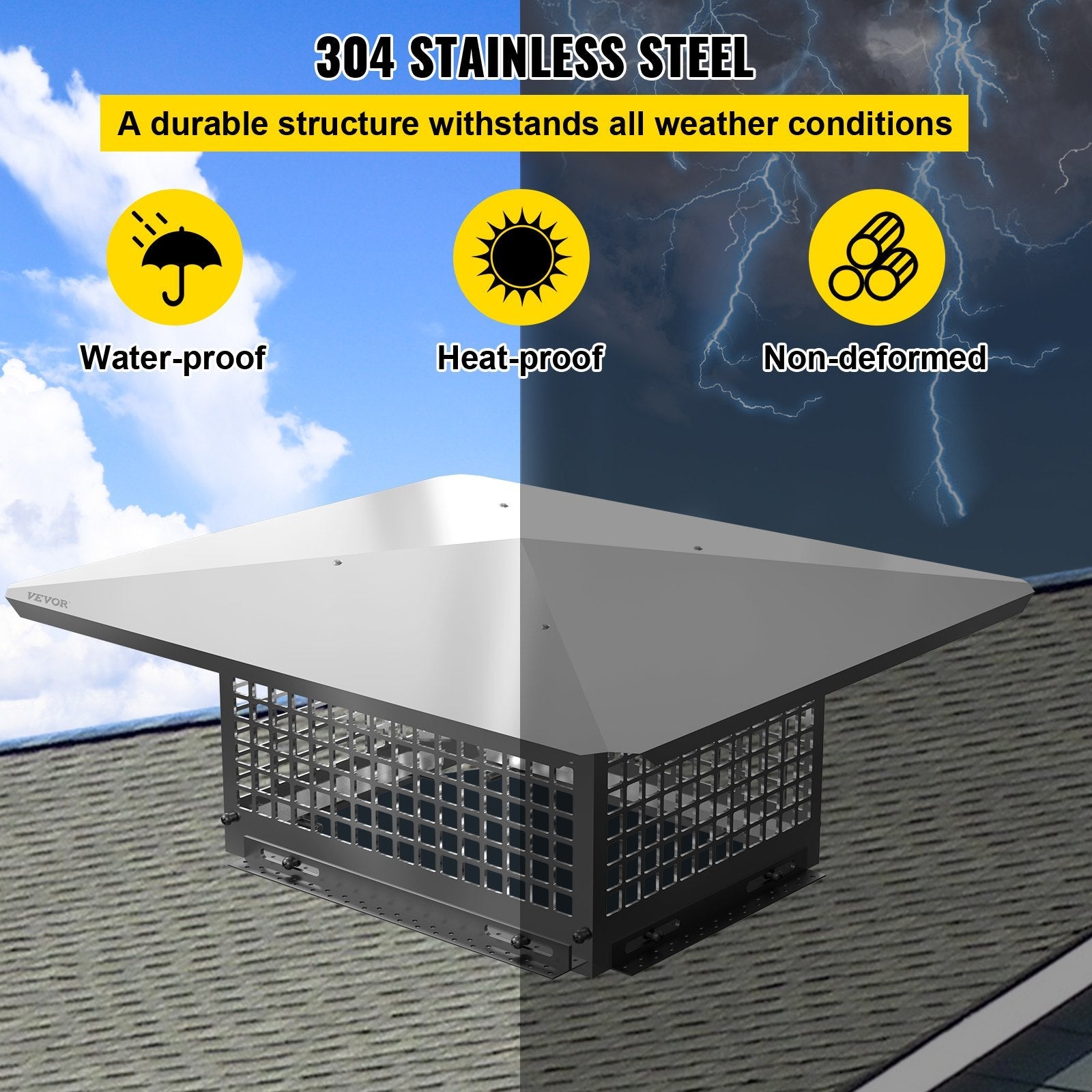 Vevor Chimney Cap Flue Caps 13"x17"fireplace Chimney Cover 304 Stainless Steel 