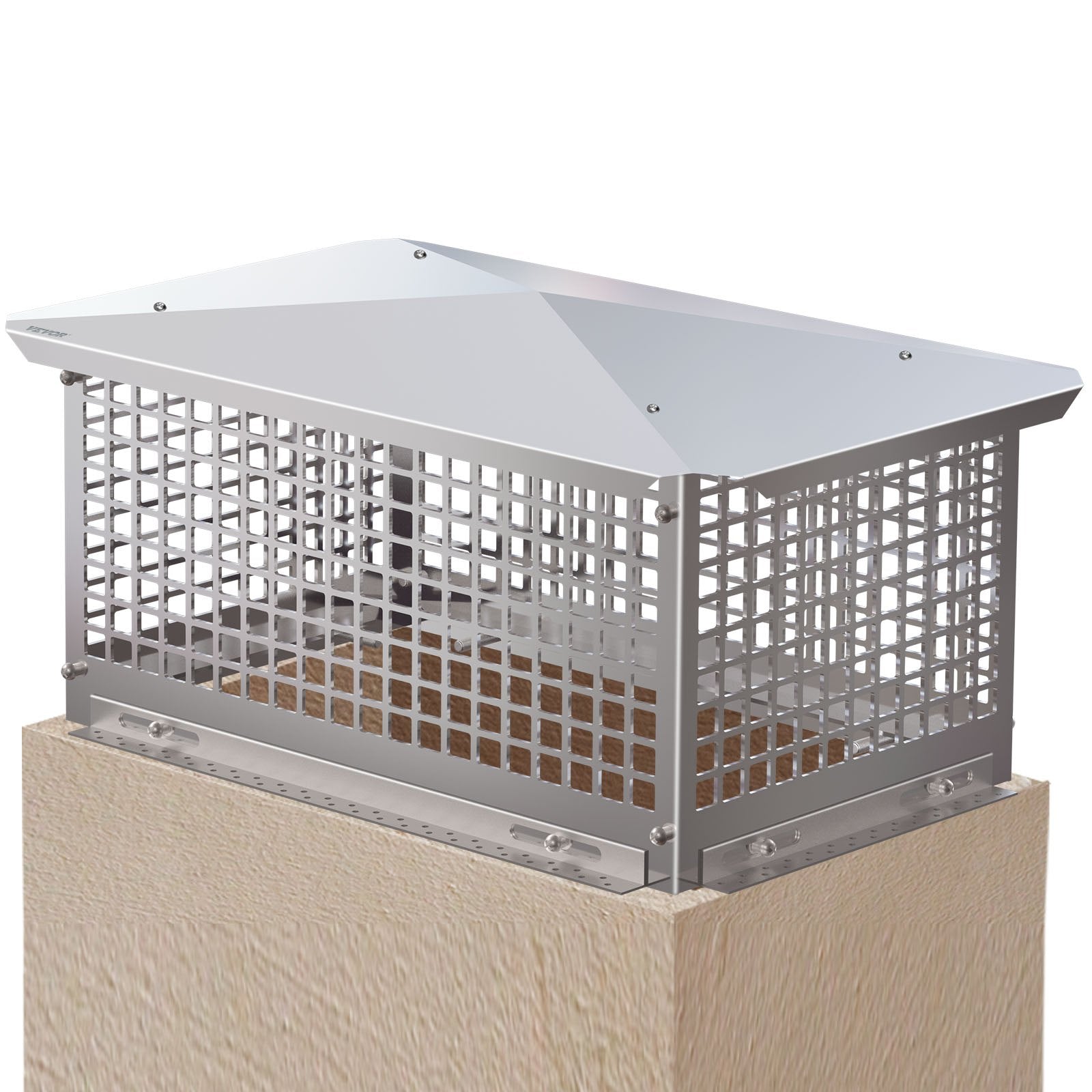 VEVOR Chimney Cap, 13" x 21" Flue Caps, 304 Stainless Steel Fireplace Chimney Cover, Adjustable Metal Spark Arrestor With Bolts Screws, Mesh Chimney Flue Cover for Outside Existing Clay Flue Tile 