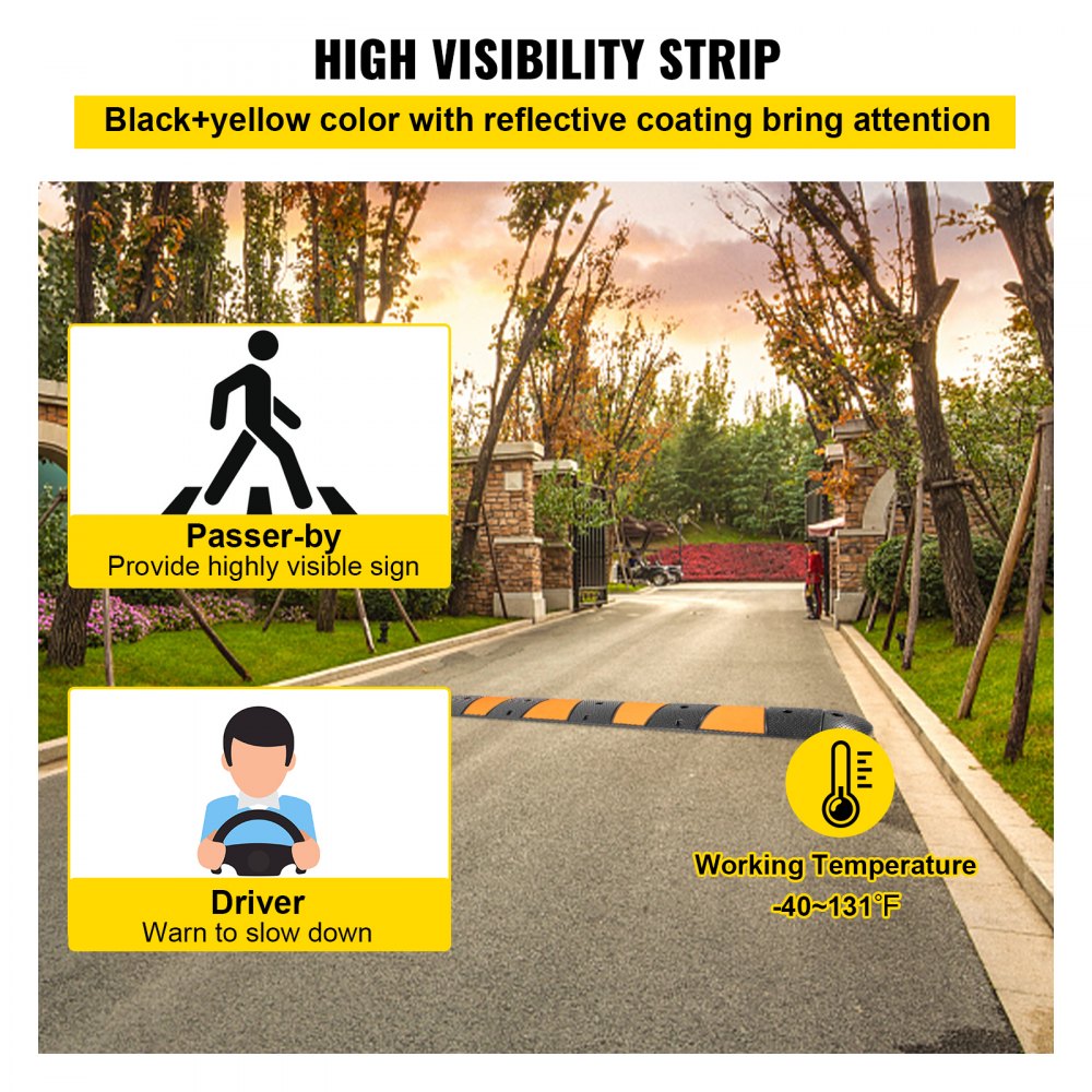 VEVOR Rubber Speed Bump, 1 Pack 2 Channel Speed Bump Hump, 72" Long Modular Speed Bump Rated 22000 LBS Loading, 72.8 x 12.2 x 2.2" Garage Speed Bump for Asphalt Concrete Gravel Driveway with 2 End Cap 