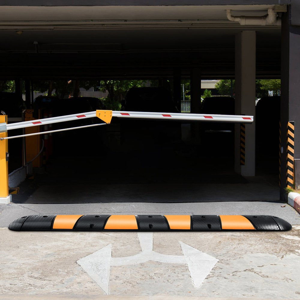 VEVOR Rubber Speed Bump, 1 Pack 2 Channel Speed Bump Hump, 72" Long Modular Speed Bump Rated 22000 LBS Loading, 72.8 x 12.2 x 2.2" Garage Speed Bump for Asphalt Concrete Gravel Driveway with 2 End Cap 