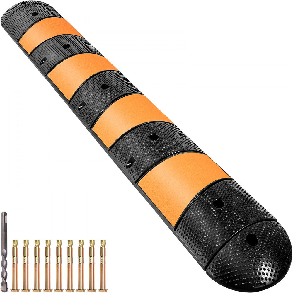VEVOR Rubber Speed Bump, 1 Pack 2 Channel Speed Bump Hump, 72" Long Modular Speed Bump Rated 22000 LBS Loading, 72.8 x 12.2 x 2.2" Garage Speed Bump for Asphalt Concrete Gravel Driveway with 2 End Cap 