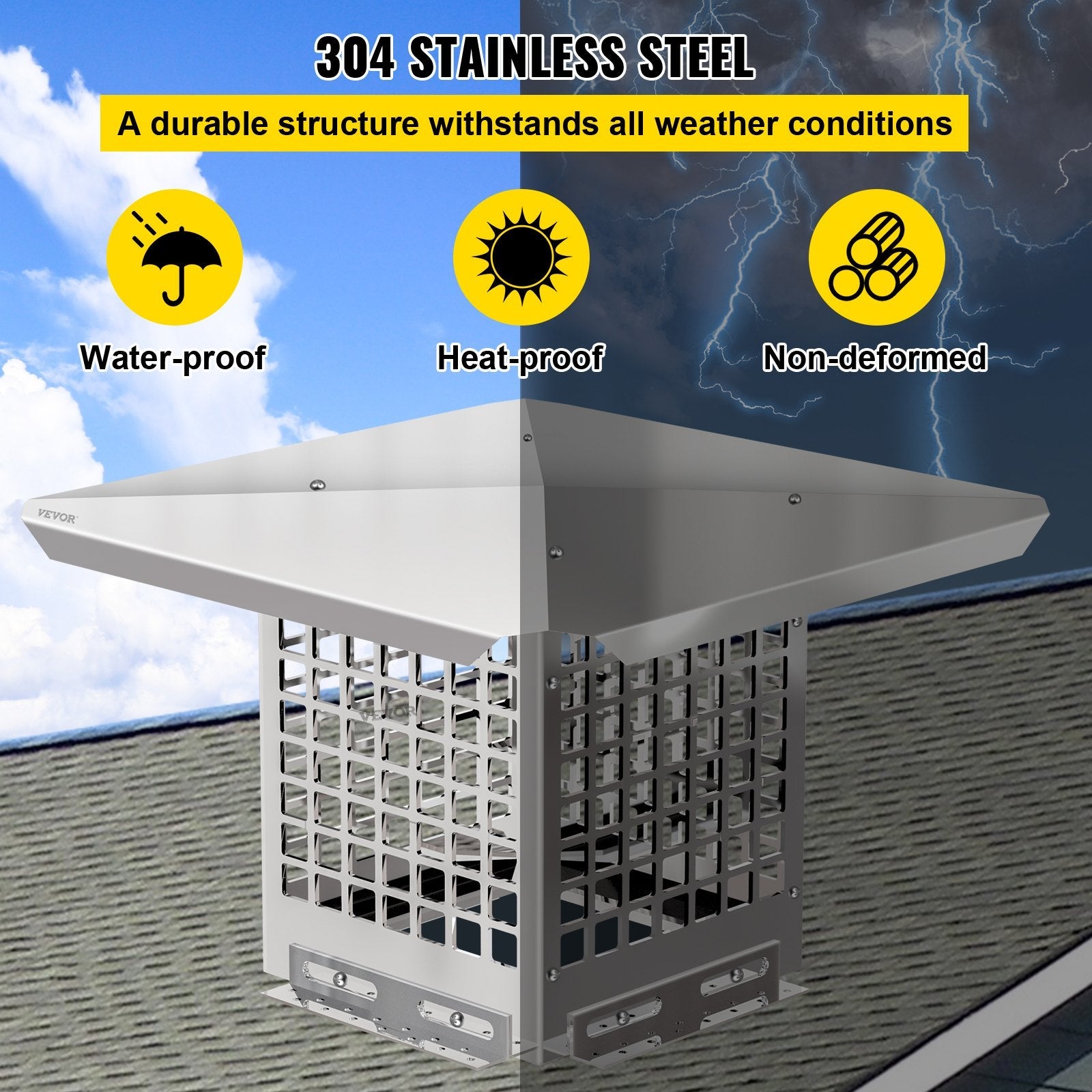 VEVOR Chimney Cap, 8" x 8" Flue Caps, 304 Stainless Steel Fireplace Chimney Cover, Adjustable Metal Spark Arrestor With Bolts Screws , Mesh Chimney Flue Cover for Outside Existing Clay Flue Tile 